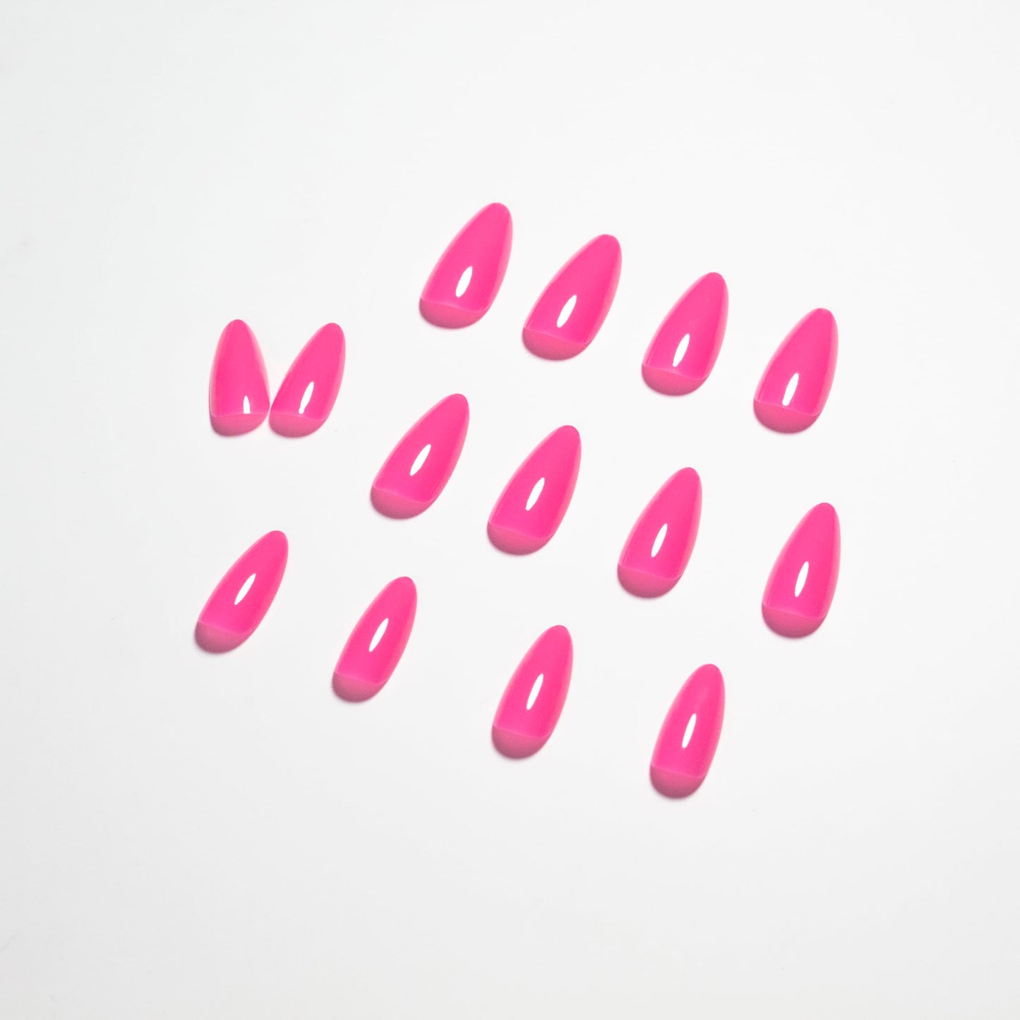 KQueenest Hot Pink Press on Nails Medium Almond,Pure Color Stiletto Acrylic Nails,Medium Fake Nails Press ons for Women,Natural Glue Nails Manicure in 24 PCS