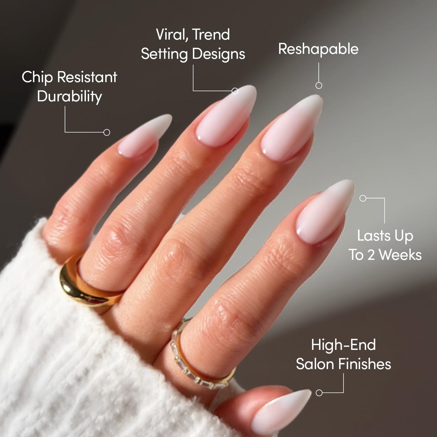 Glamnetic Press On Nails - Medium Almond Fake Nails, Milky White Nails, Clouded | 15 Sizes - 30 Nail Kit with Glue