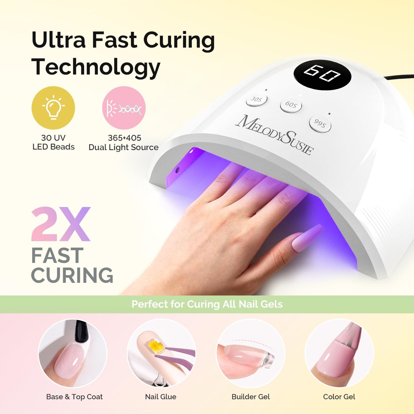 MelodySusie Gel Nail Polish Kit with P-Plus30F UV Nail Lamp - Handheld Cordless P-Art01R UV Light Classic Popular Colors Plant Based Gel Polish with Top Coat Base Coat Builder Manicure Tools