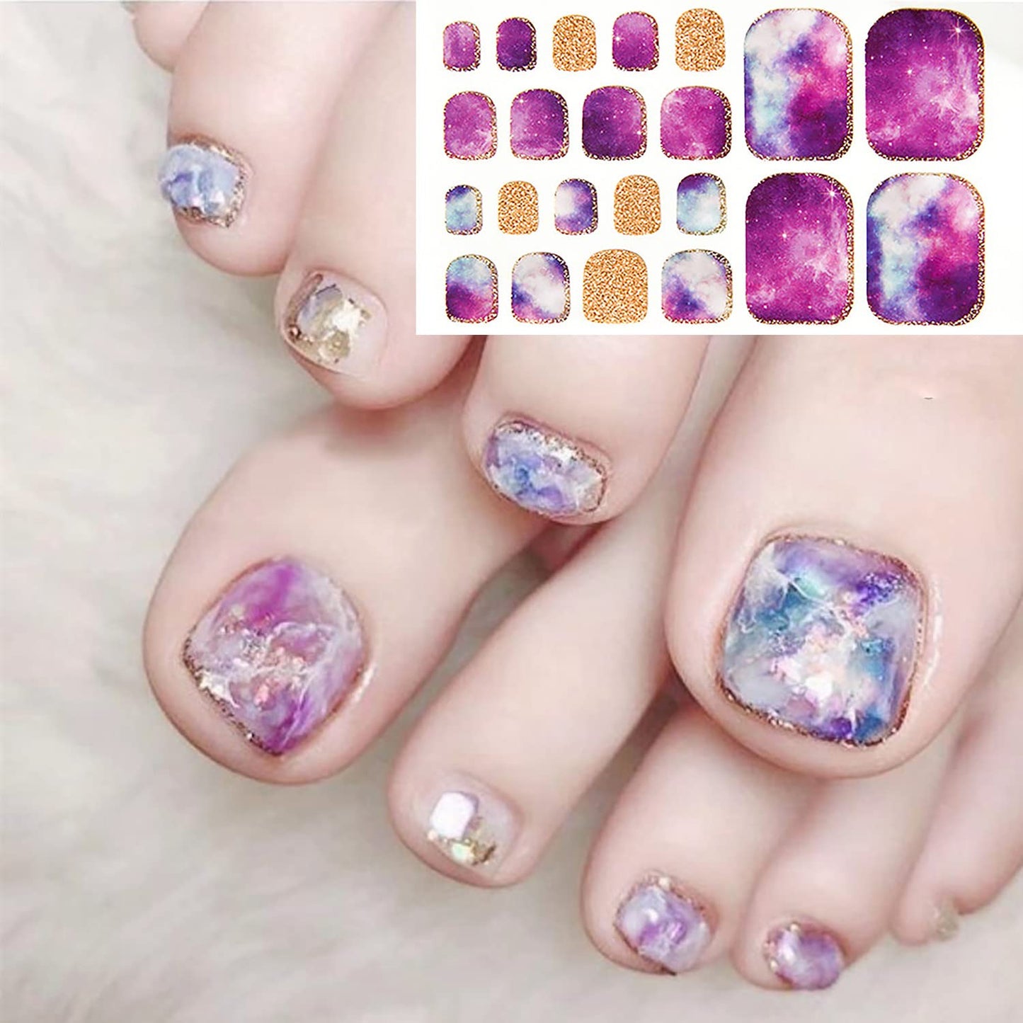 YECIRALA 20 Sheets 440 Pcs Gradient Glitter Toe Nail Stickers Full Nail Wraps For Women Toenails Nail Gel Polish Stickers For Toes Nails Stick On Nail Polish Strips Nail Gel Stickers Toenails Stickers
