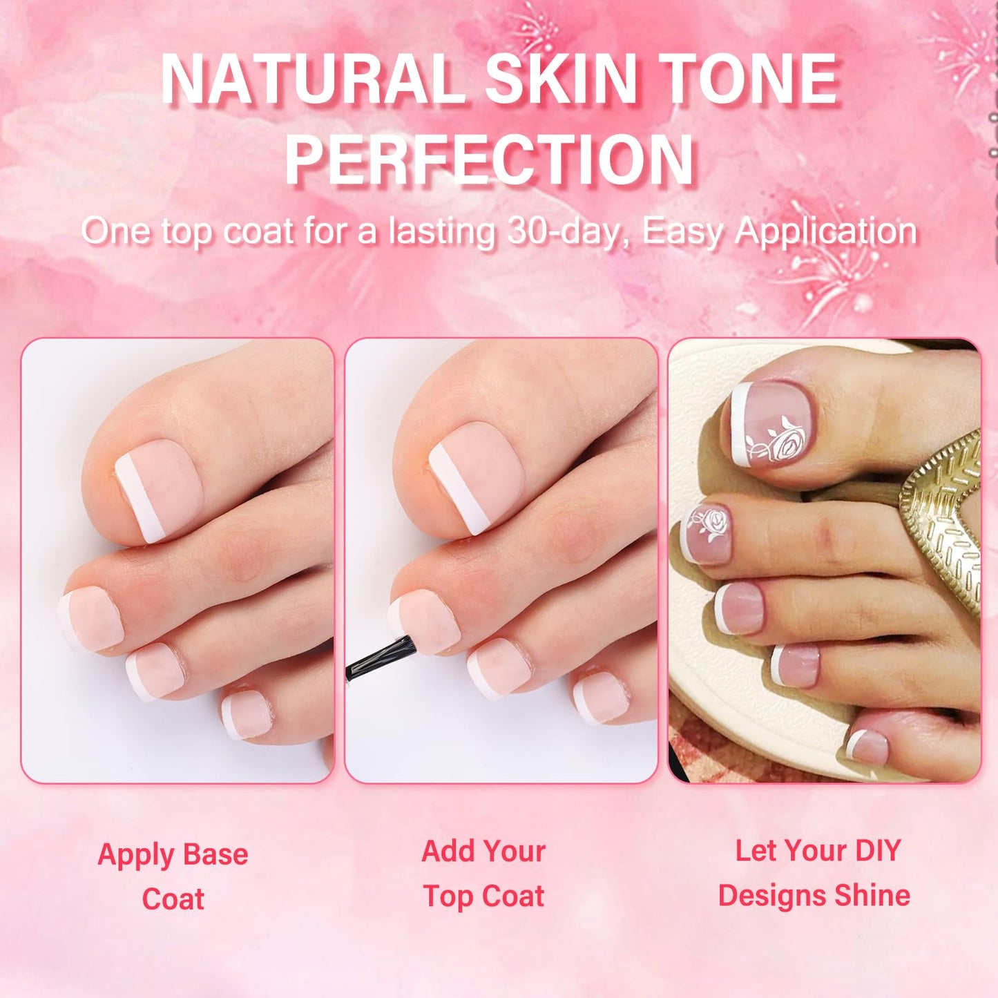 INENK French Tips Nail Tips, 240PCS White-Light Natural White French Press on Toe Nail Pre-applied with a Tip Primer and Base Coat, 15 Size Soft Gel Fake Nails for Nail Extension Home DIY