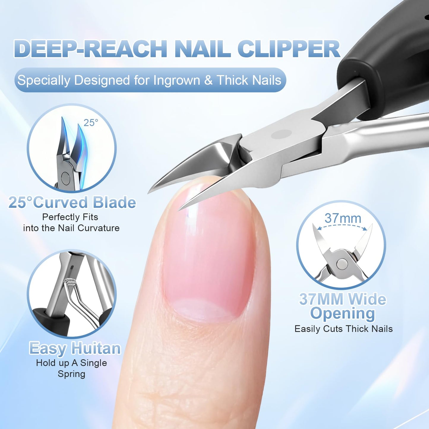 Toomkey 6-in-1 Toenail Clippers for Seniors with Thick Nails - Heavy Duty Wide Opening Nail Cutter Set with 45° Angle for Ingrown Toenails - Professional Pedicure Kit for Elderly Adults with Arthritis
