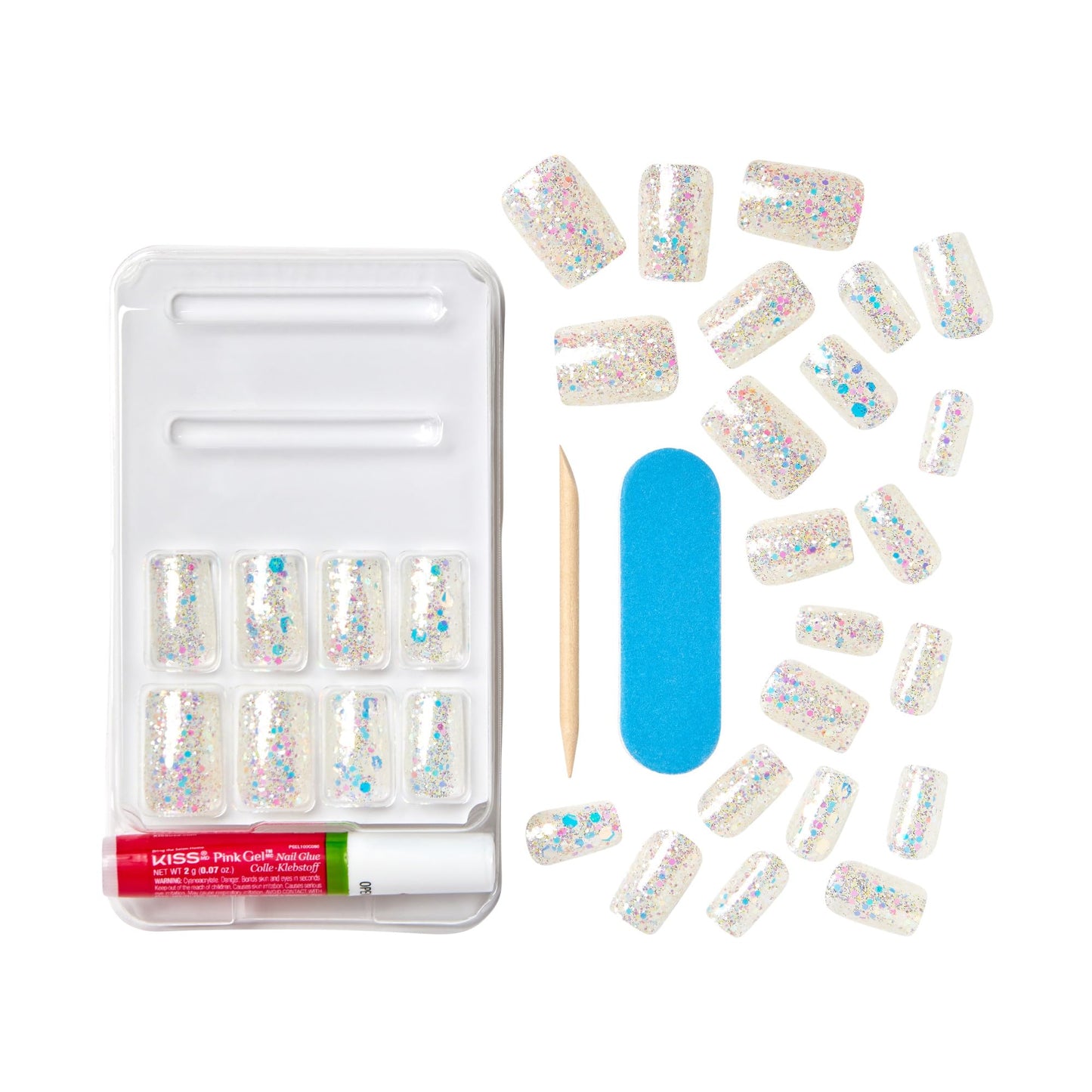 KISS Gel Fantasy Allure Press On Nails, Ready to Wear, 3D Design, Waterproof, Pink Gel Nail Glue 0.07 Oz. (2g), Manicure Stick & Mini File, 28 Count