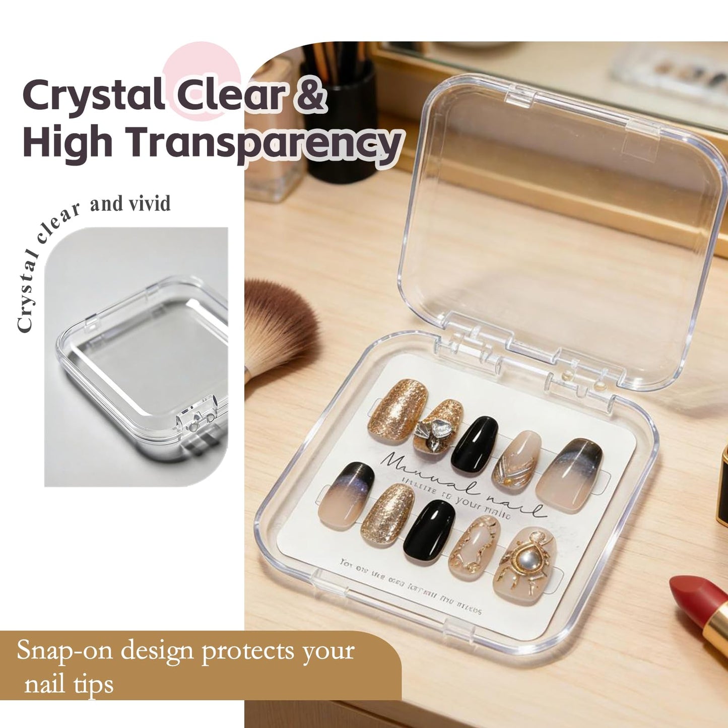 ITQUTC 20 Pack Press on Nail Packaging Kit - Clear Press on Nail Boxes with Cards and Adhesive Tape, Professional Nail Case for Small Business and Storage DIY Nail Projects