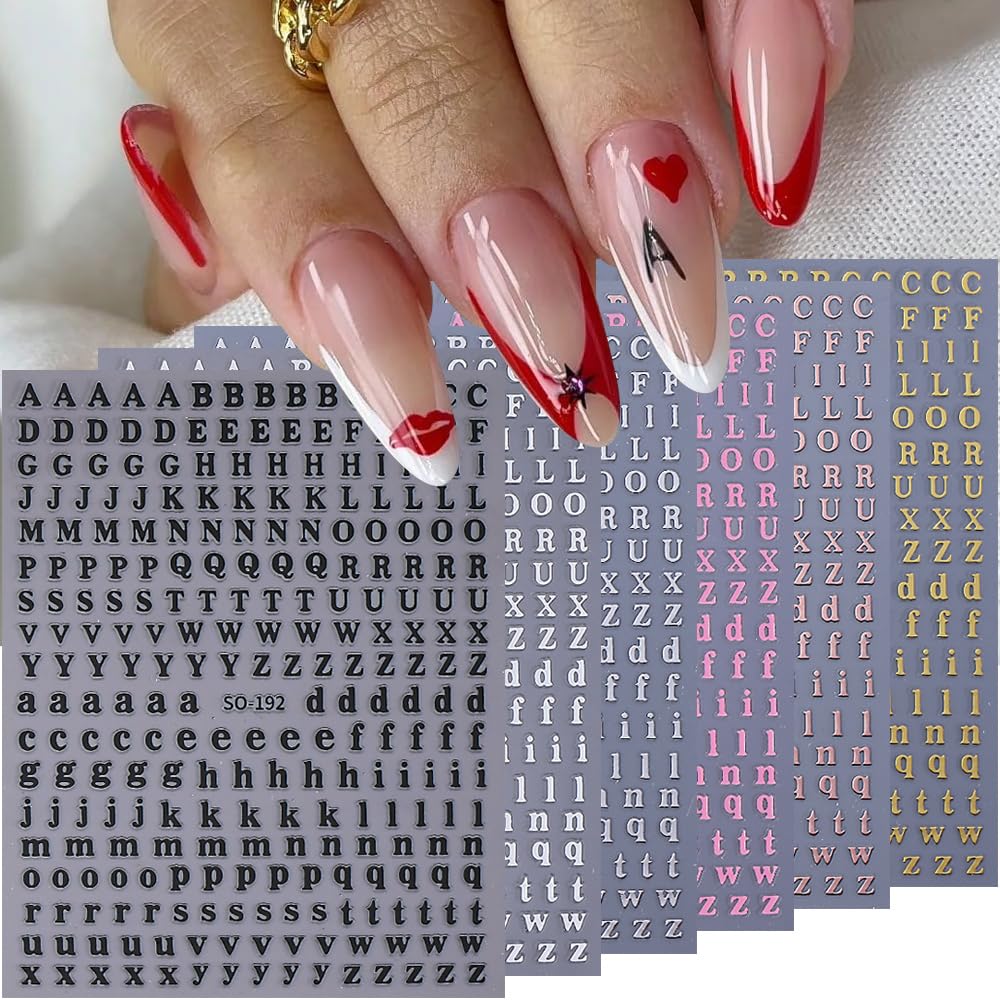 English Letter Nail Stickers Decals 14 Sheets 3D Self-Adhesive Nail Art Stickers Alphabet Uppercase and Lowercase English Words Y2K Style Gothic Design Manicure Nail Accessories for Women