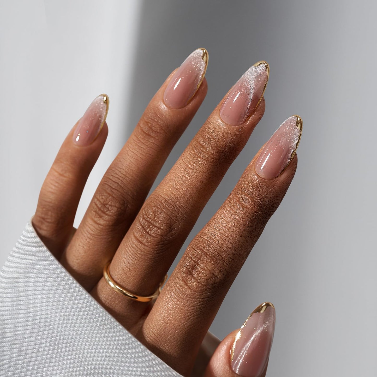 BTArtbox Press On Nails Almond - Soft Gel Fake Nail with Nail Glue, Reusable Opaque Stick On Nails, Aurora Cat Eye & Knightshield