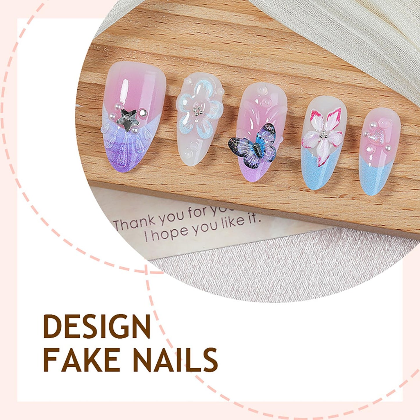 30Pcs Spring Butterfly Press on Nails Medium Almond Purple French Tip Fake Nails with Butterflies Rhinestones Cute Flower Acrylic Nails Spring False Nail Set Floral Full Cover Stick on Nails for Women