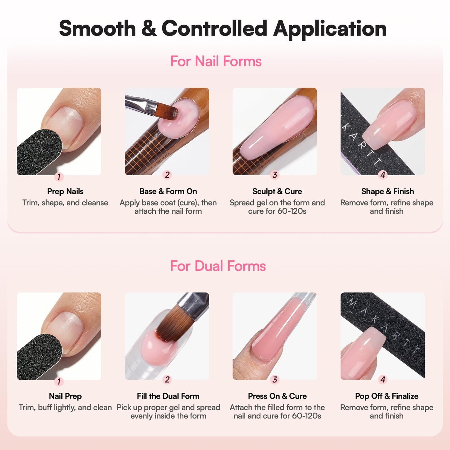 Makartt Nude Gel Builder Kit, Self Leveling Builder Nail Gel for Strengthener, Broken Nails Repair Gels Kit with Paper Forms, Dual forms, Nail File, Dual-End Brush Home Salon DIY 1.06 oz