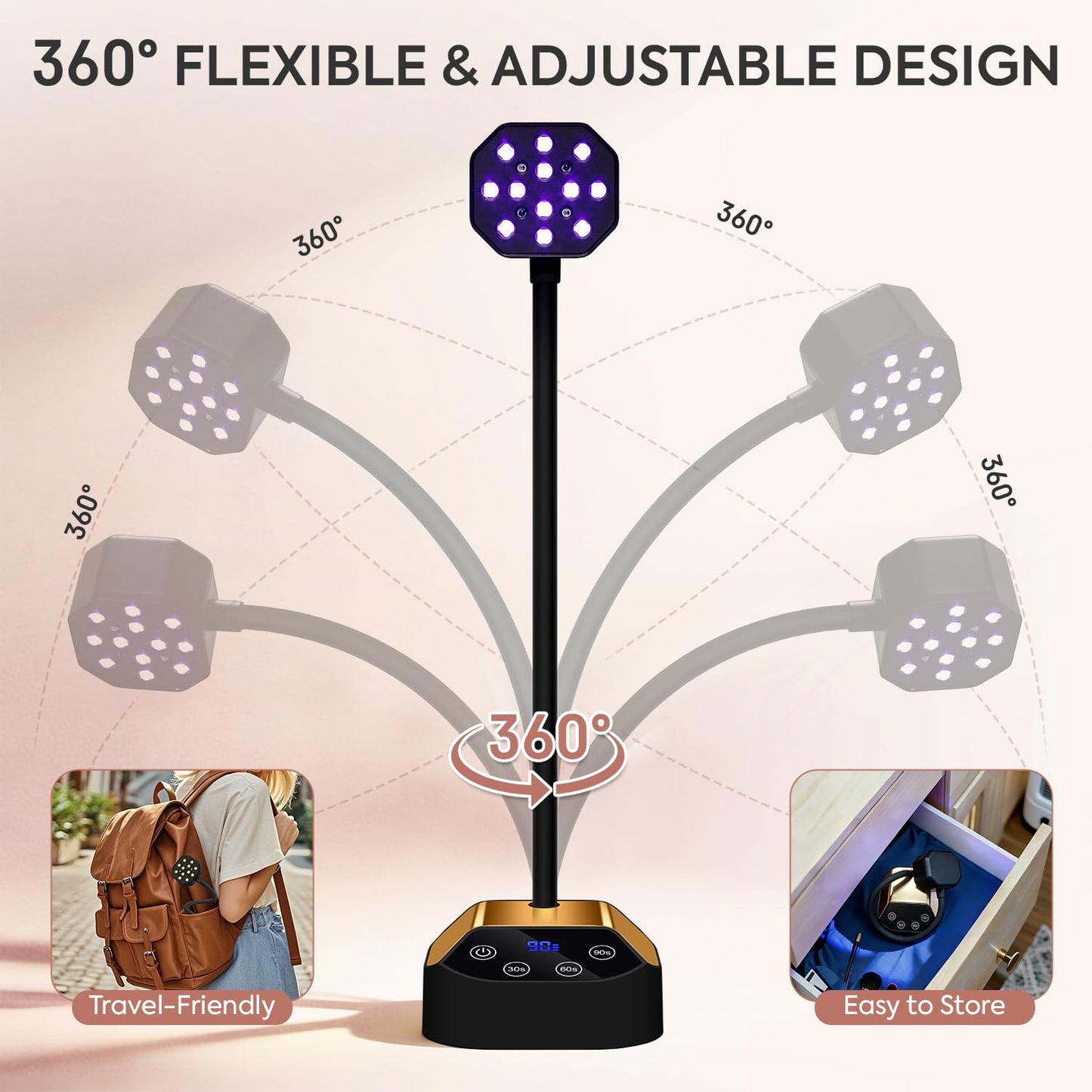UV Nail Lamp: 36W Mini UV Light for Gel Nails Polish 50mW/cm² Rechargeable LED Nail Light Goosenecks Nail Dryer with 12 LEDs, 4 Timers & Auto Sensor, Fast Curing Gel X Nail Lamp for Home DIY Manicure