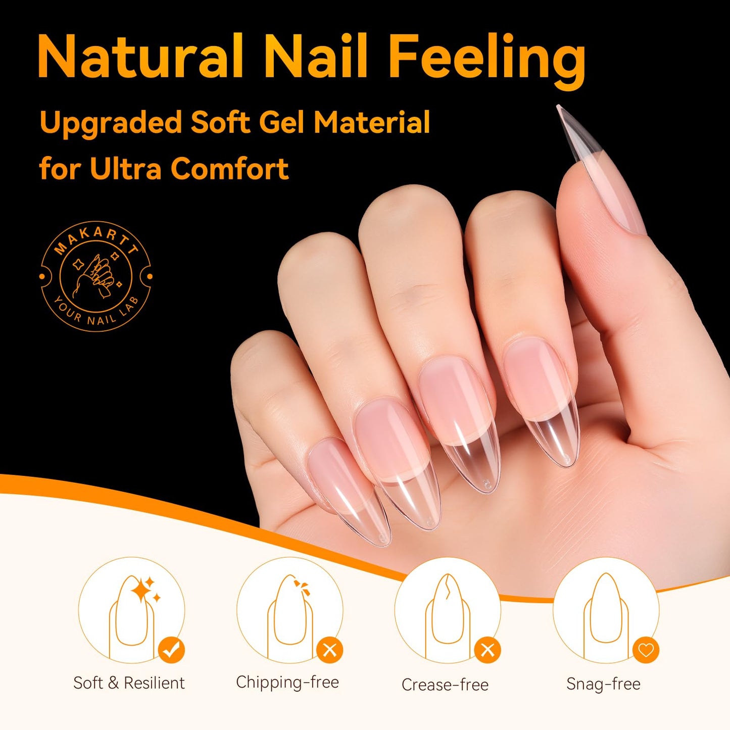 Makartt Almond Nail Tips: 510pcs Full Cover Medium Almond Fake Nails, 15 Sizes Soft Gel Half Matte Pre-shape Soak Off for Press on Nails DIY for Extension No Crease Acrylic Nail Manicure Salon Home