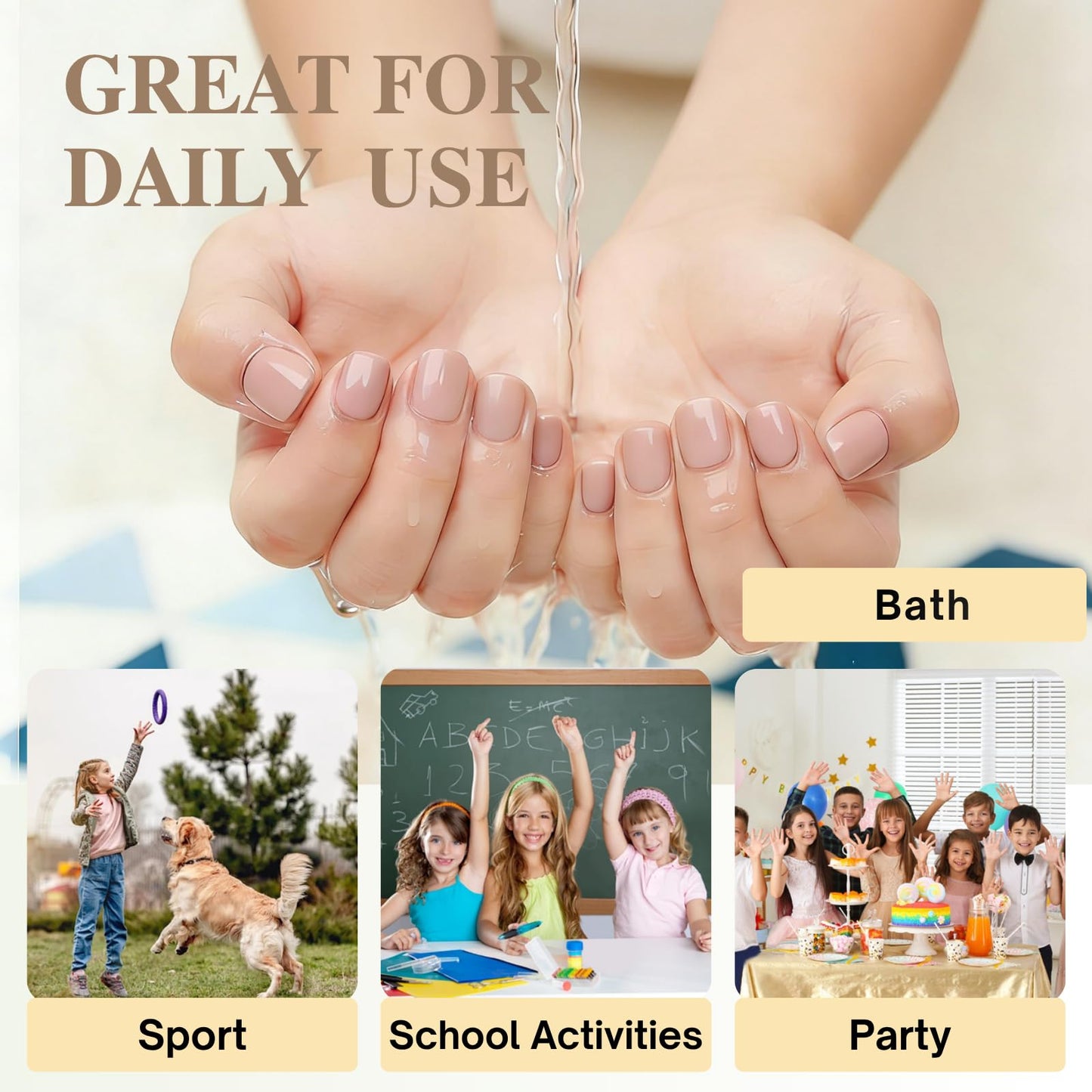 SnypeeLab XS 480PCS 12 Sizes Kids Nail Adhesive Tabs - 0.3mm Ultra Thin Gentle Formula Press On Nail Stickers for Children, Strong Hold for School & Sports