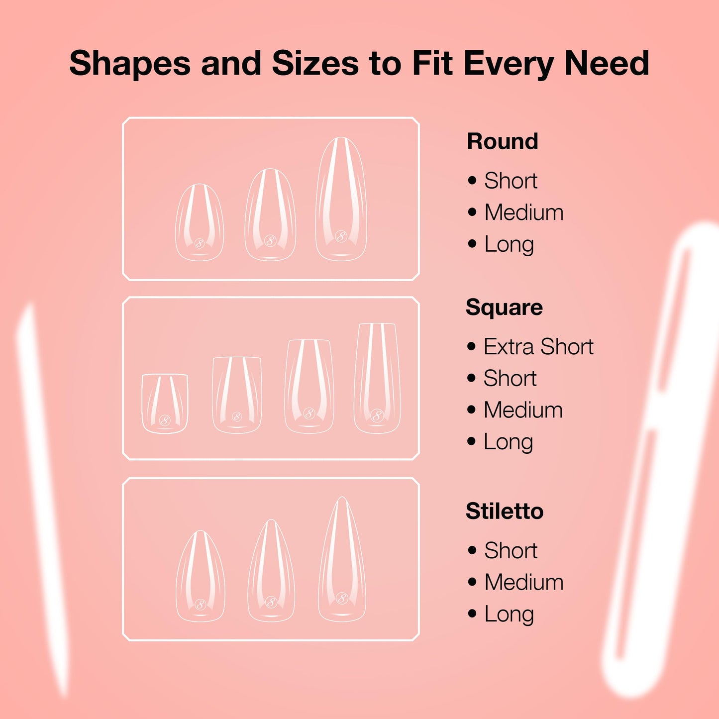 Cre8tion Soft Gel Nail Tips, Extra Extra Long Square Shape, 602 Tips in 14 Sizes (00-9) for Professional Nail Extensions