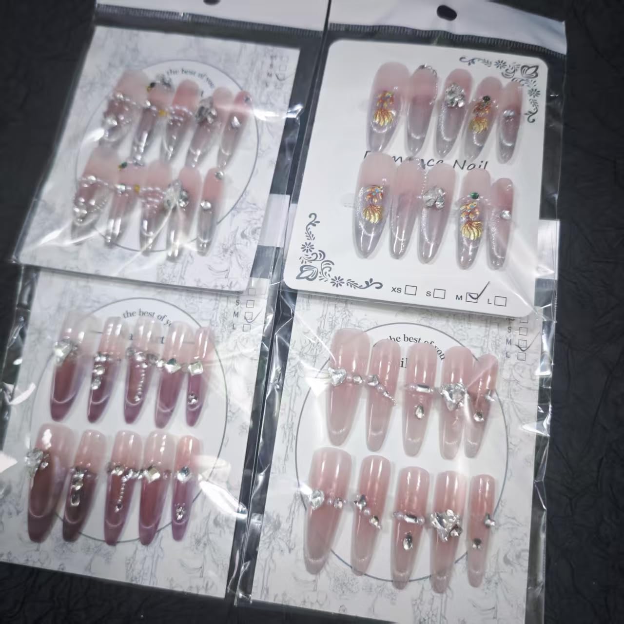 Press on Nails 2Packs (20Pcs) Handmade Nails Mystery Box Random 40mm Long Manicure Charms Nails Art Nail Kit Press on Nails for Women Party Holiday Photo Wedding Size L