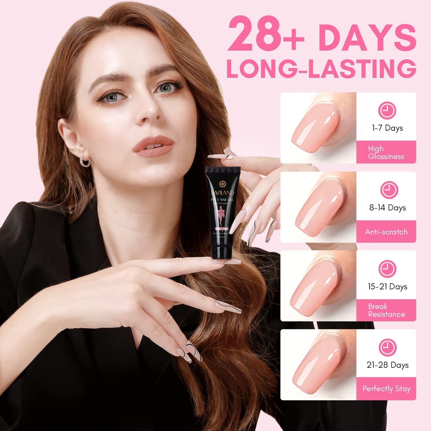 Poly Gel Nail Kit Starter Kit: Saviland 6 Colors Pink Nude Poly Nail Extension Gel Kit with U V Lamp Fast Dry Poly nail gel for Beginners with Everything DIY at Home Gifts for Women