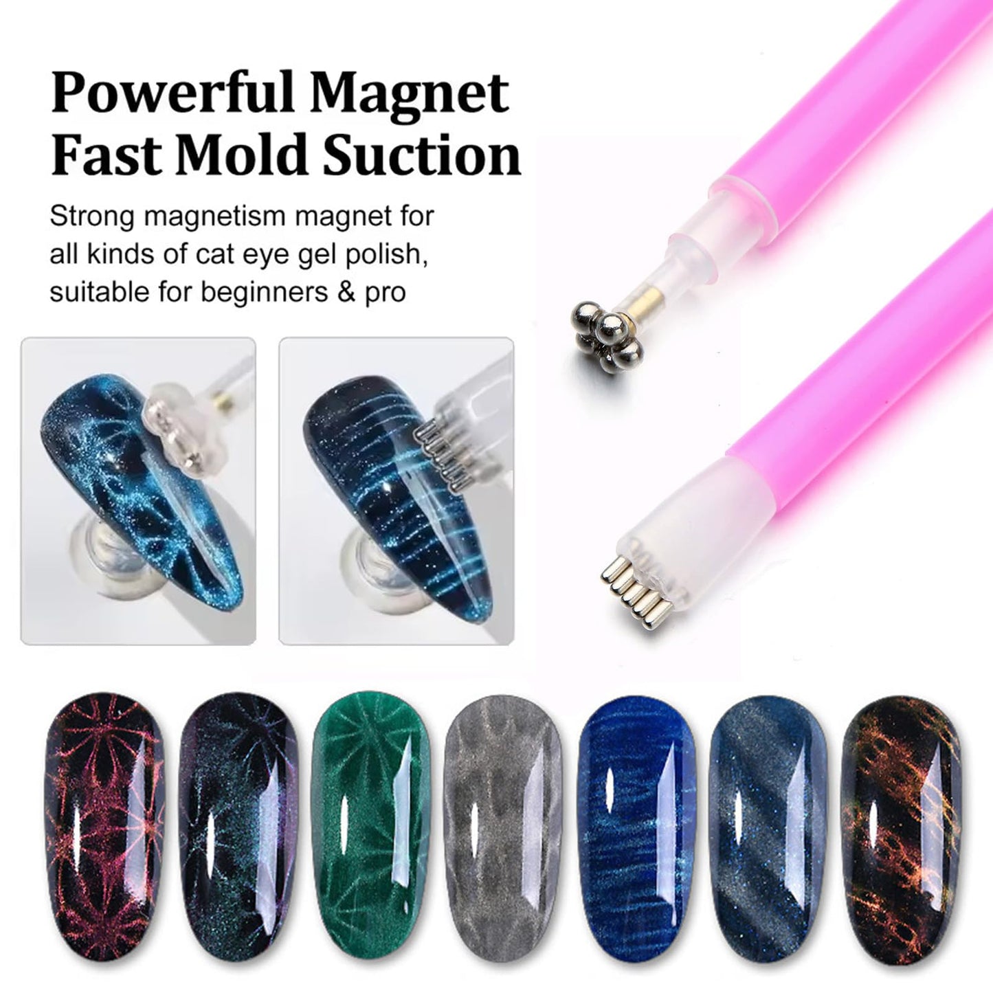 YECIRALA 4 Pcs Pink Nail Art Cat Eye Magnets For Nails, 3 In 1 Heart Nail Magnet Pen And 3 Unique Versatile Cateye Magnet Tool For Nail Art, Heart, Lines & Flower Effect Gel Nail Polish Magnet