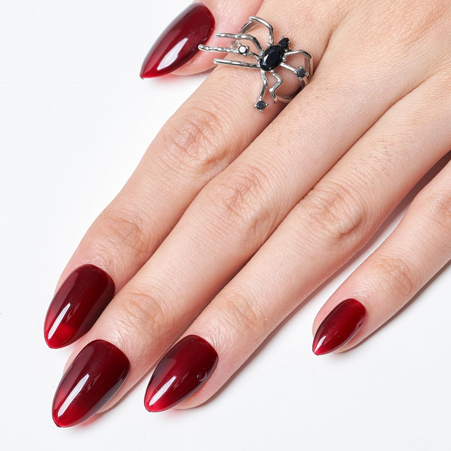 GLAMERMAID Nude Pink Press On Nails Short Almond, Handmade Jelly Soft Gel Nails Round Oval Fake Nails, Soft Jelly Gel Nail Tips Deep Burgundy Round Fake Nails, Natural Deep Red Stick Glue on Nails
