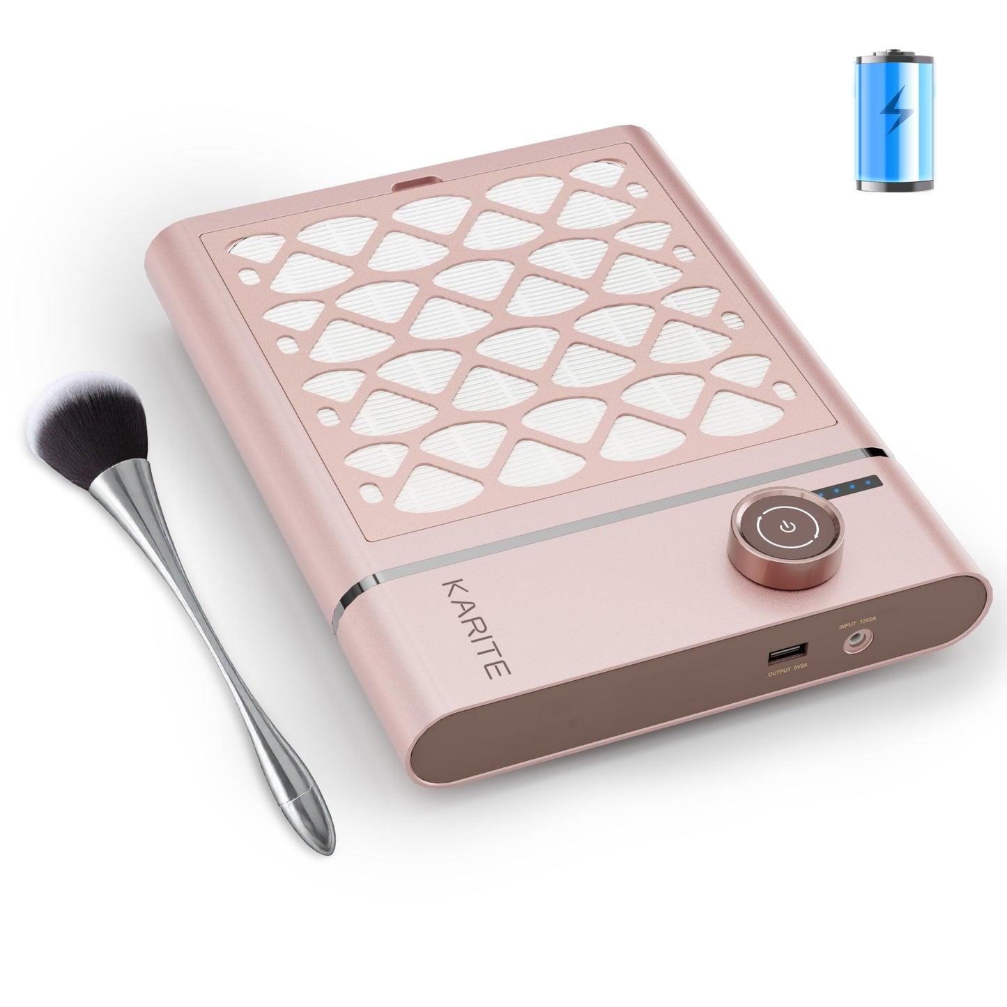 Karite Nail Dust Collector, Upgrade Vacuum Dust Collector with 30pcs Papers, 5000RPM Power Suction, 6000mAh Rechargeable Dust Collector Nail Tech, Cordless for Easy Use and Cleaning（Sakura Pink）