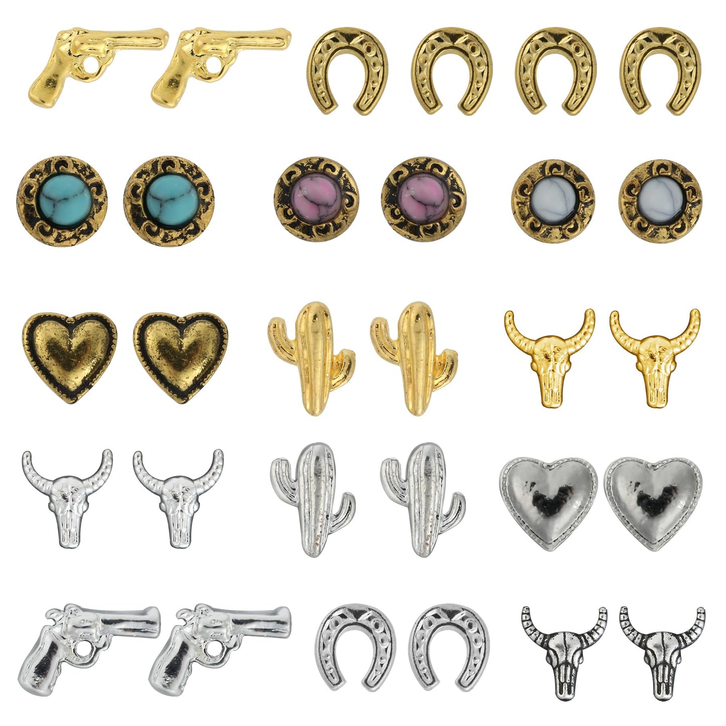 Ohmique 30 PCS Western Nail Charms - 3D Vintage Cowboy Cowgirl Nail Charms, Turquoise, Gold, Silver, Pink, Blue Retro Metal Gem Western Art Stickers Accessories for DIY
