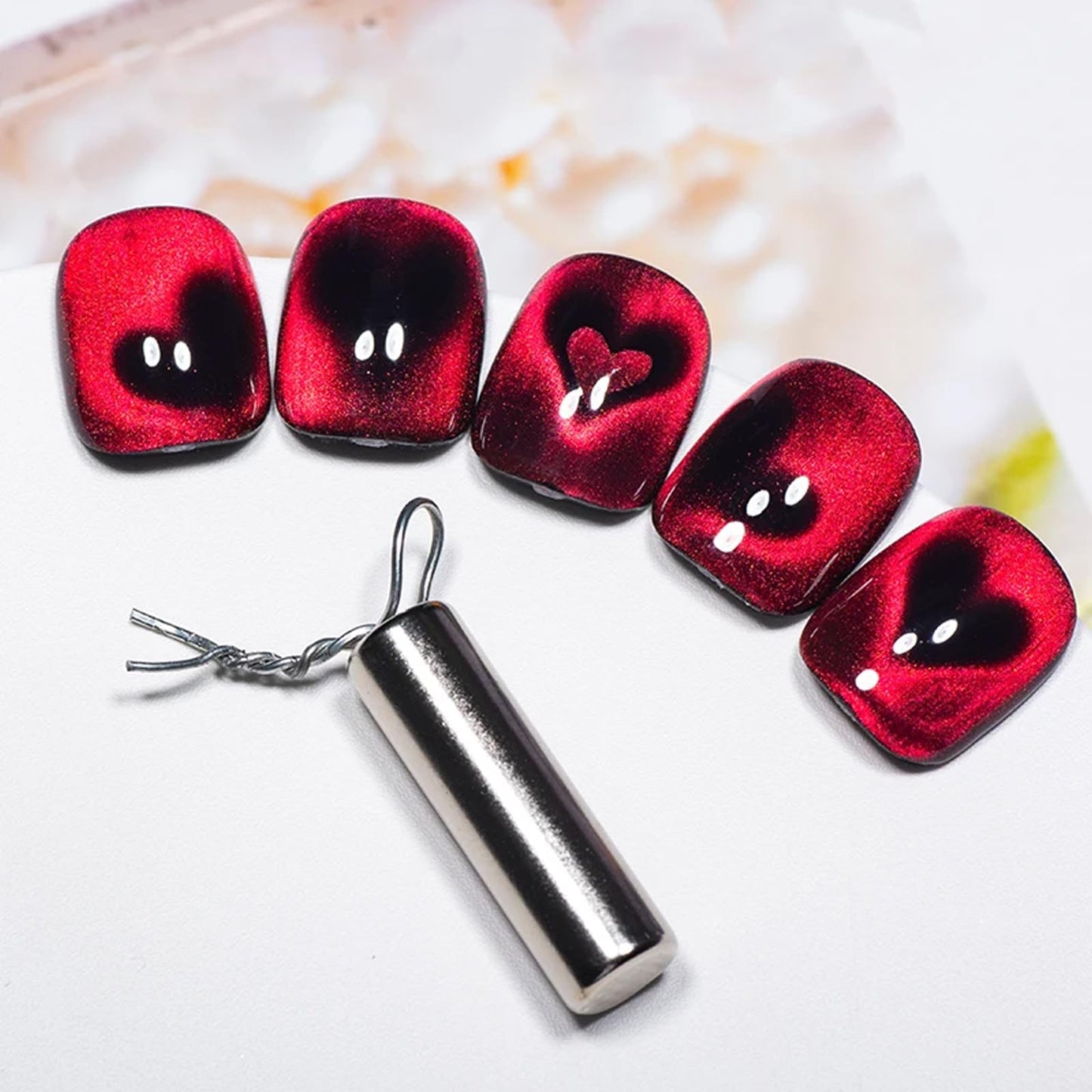 DANNEASY 3 In 1 Nail Magnet with 1 Square Magnet, 1 Cylinder Magnet, 5 Metal Stripes, Cat Eye Magnetic Gel Polish Mahogany Magnet For Heart Flower & Black Hole Nail Art DIY Tools Design