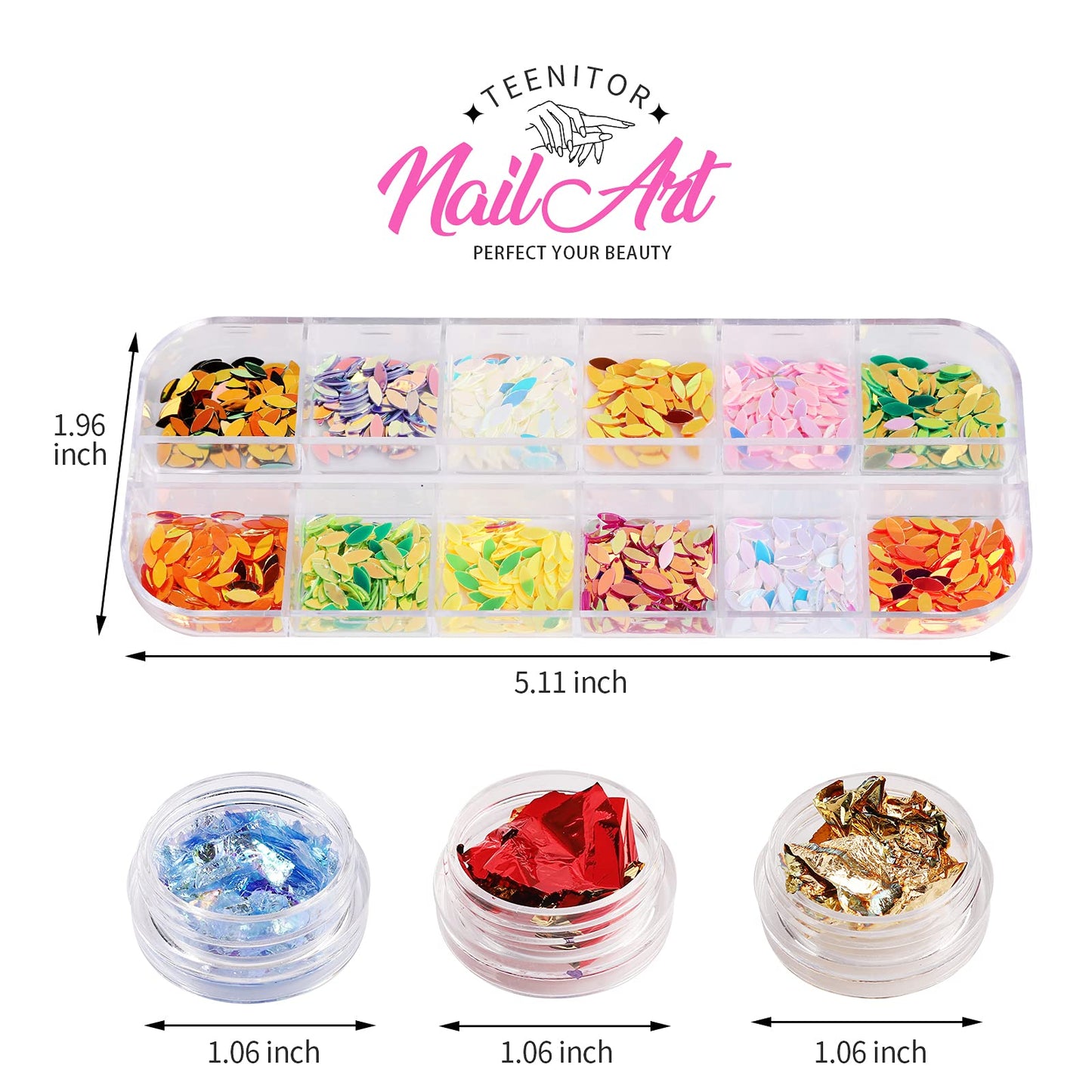 Teenitor 41 Boxes Rhinestones for Nails, Nail Gems 5 Boxes Nail Art Rhinestones 36 Boxes Nail Flakes, Nail Gems Stone Nail Design Kit, Nail Rhinestones for Nail Art Nail Accessories