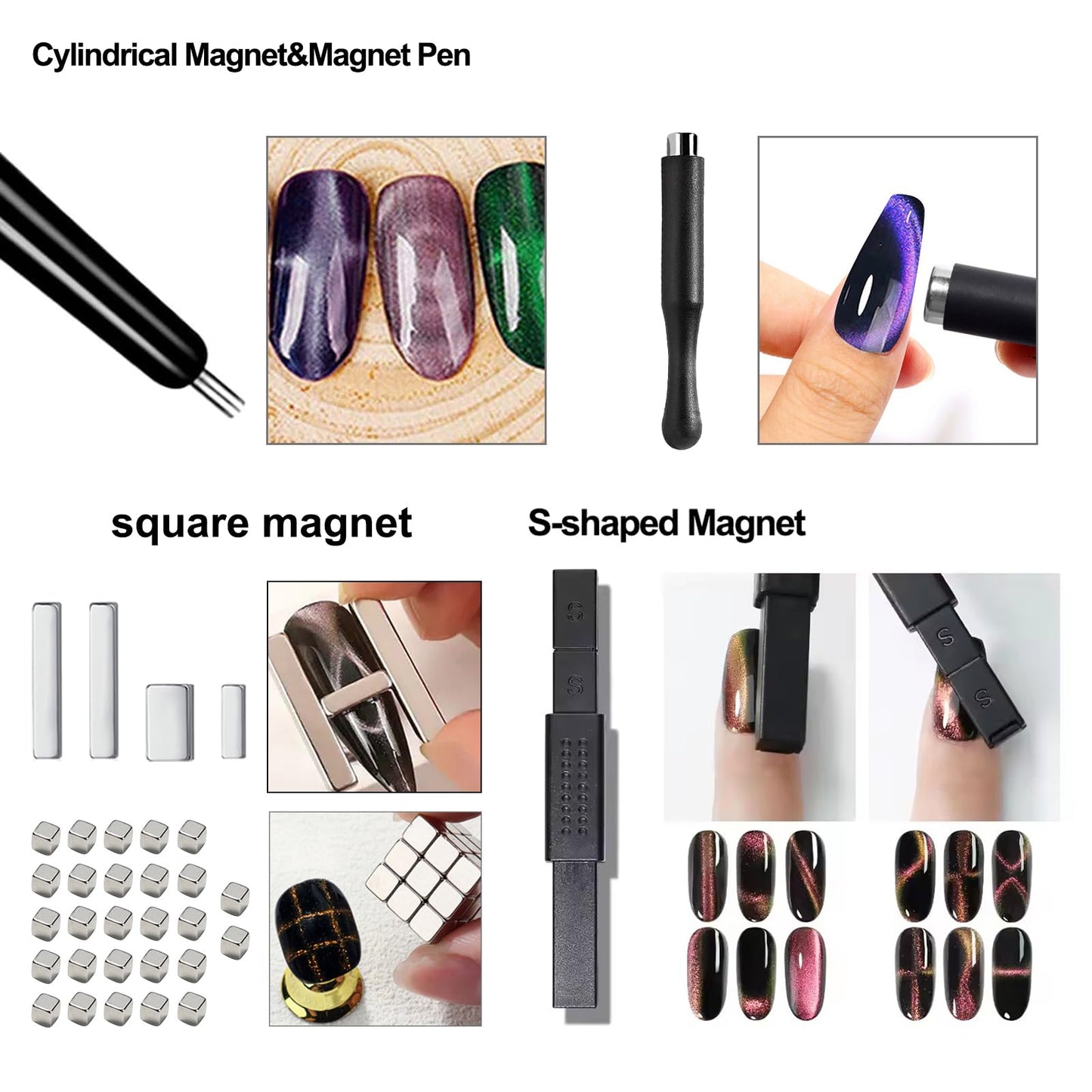 WOKOTO 38Pcs Nail Art Cat Eye Magnet For Nails Gel Polish Magnets Pens For Cat Eye Nail Art Tools Gradient Ombre Design Mini Cube Blocks Cylinder Nail Magnet Magnetic Sticks Tools For Women Nails