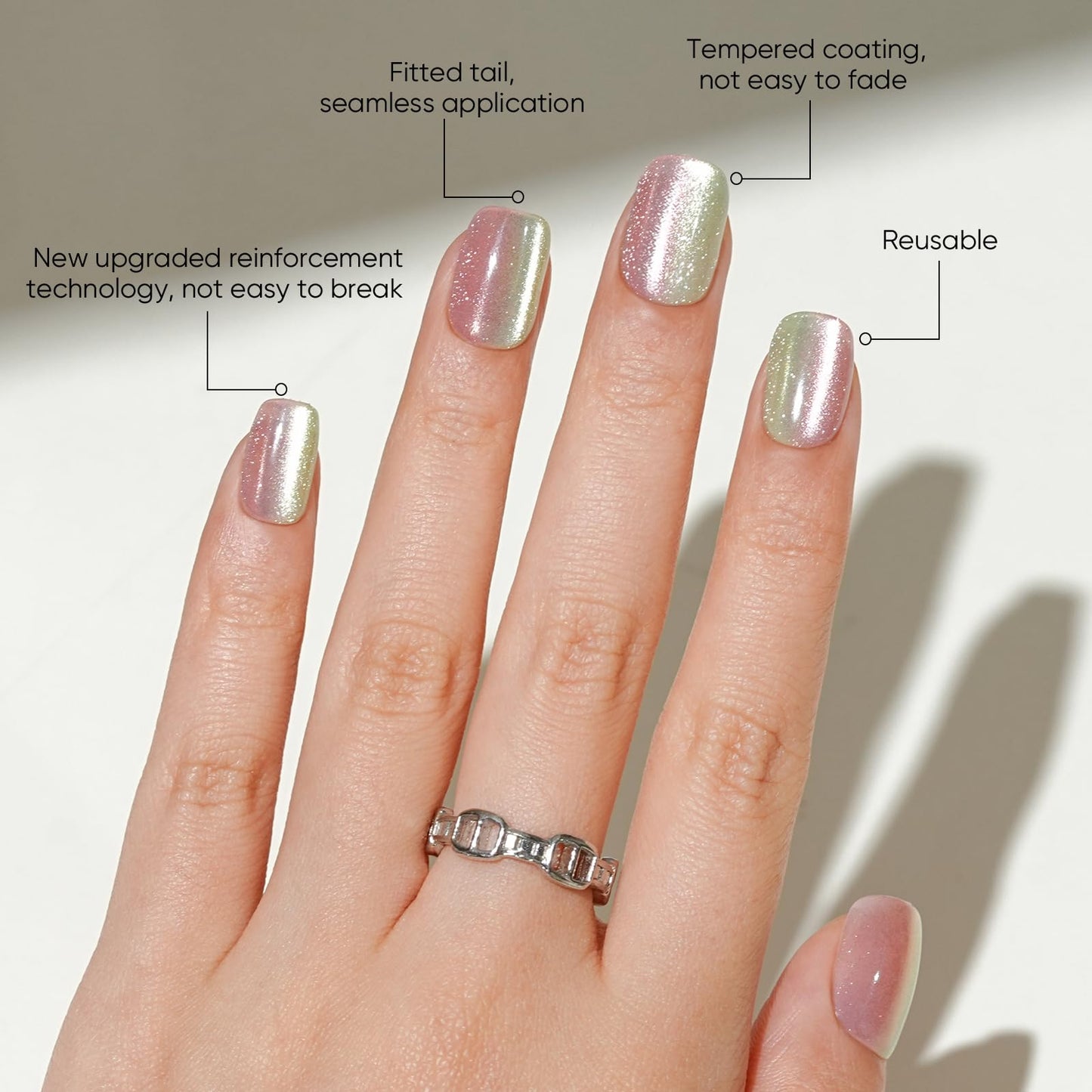 Press on Nails Short, Jofay Fashion Fake Nails, Two-color Ombre Cat Eye Press on Nails, Summer Acrylic False Nails, Reusable Stick on Nails for Women Girls, Glue on Nails Kit 32 Pcs, Honey Peach