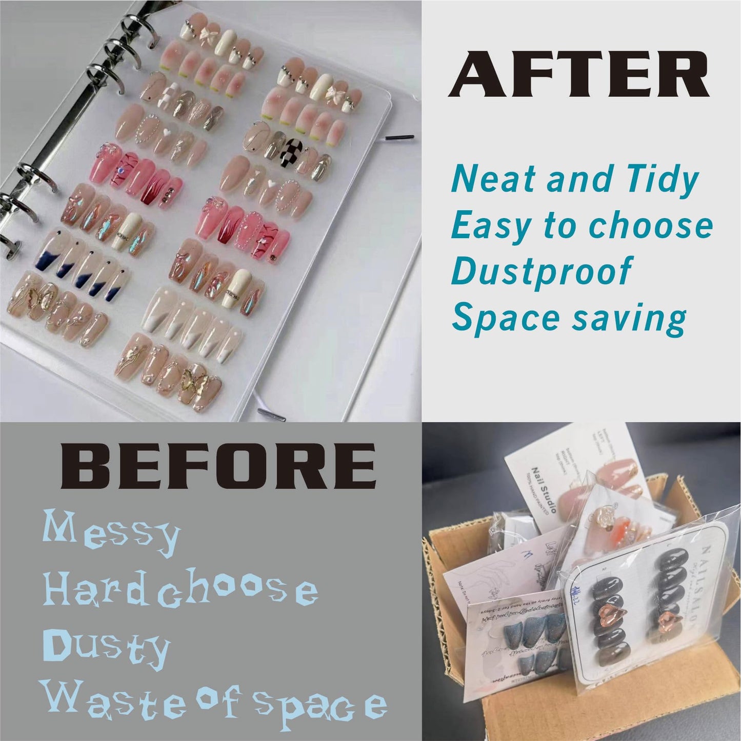MeetRade Nail Storage Organizer: A5 Nail Display Book Fake Nail Holder Press on Nail Case Art Nail Organizer Nail Storage Box, Nail Swatch Book Fake Nail Storage Package