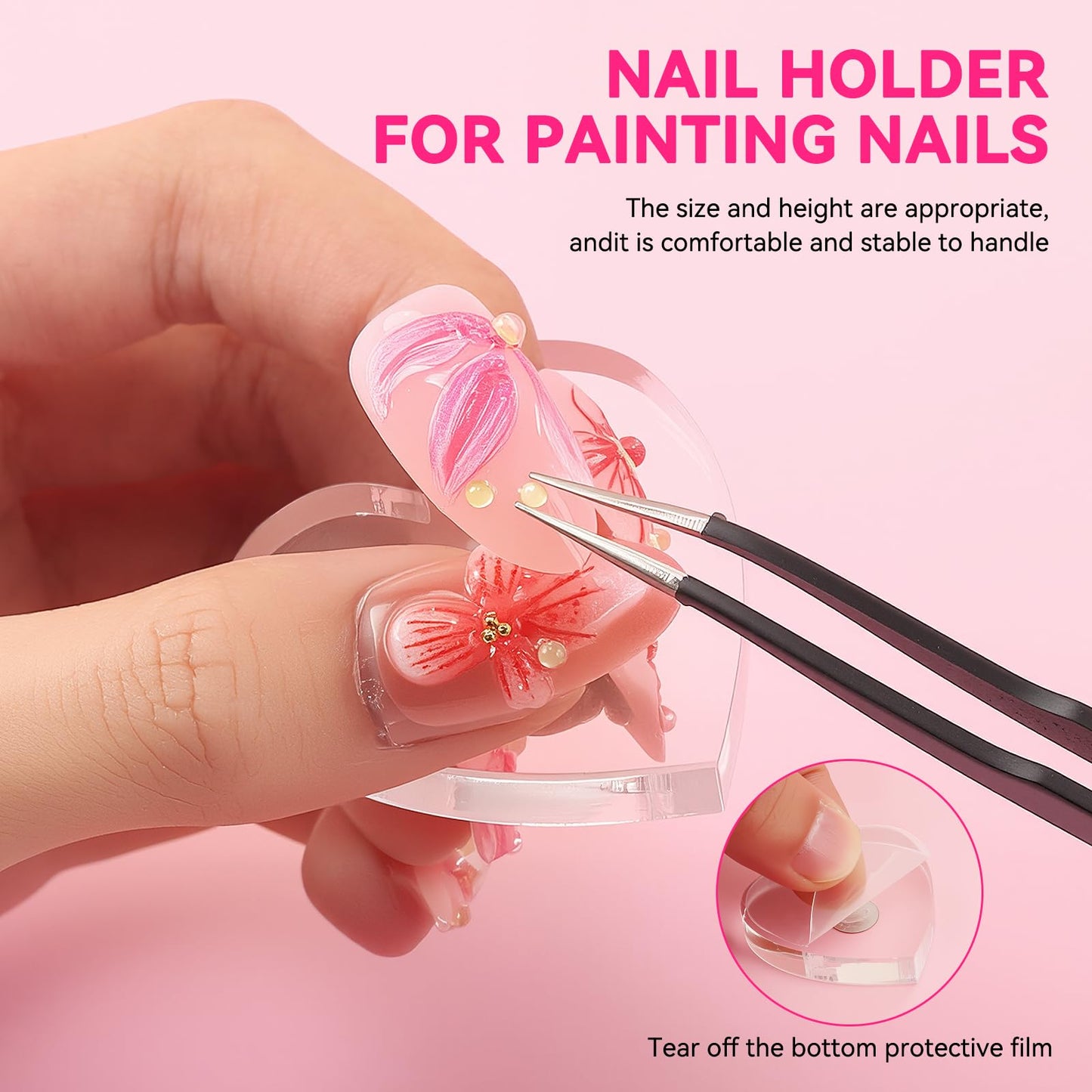 ESUOHYM Nail Stand For Press On Strong Magnetic Nail Art Tips Holder For Painting Gel Nails Display Supplies With 200PCS Double-Sided Tape & 1 Heart Shaped Acrylic Presson Stands with Case Nail Tech Supplies
