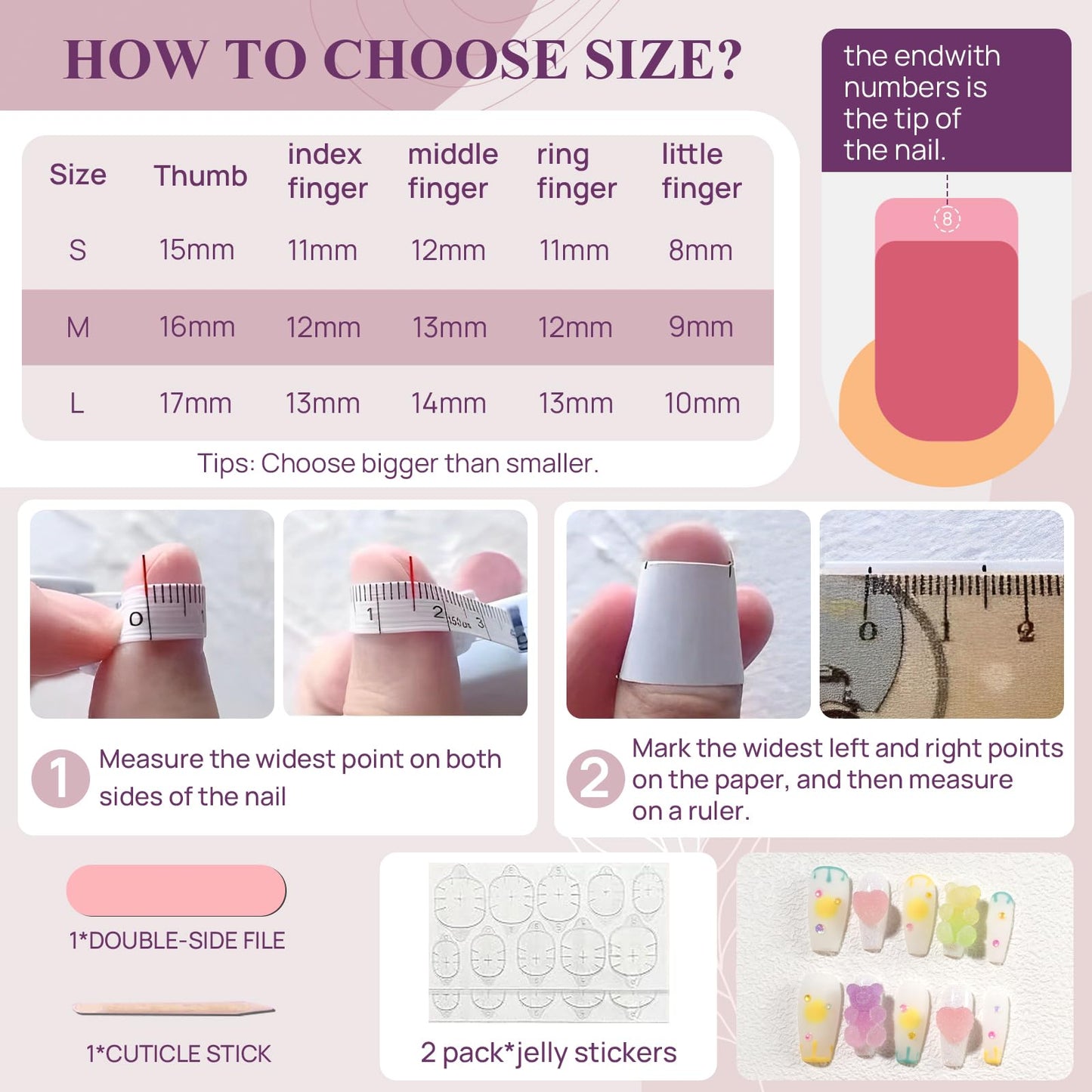 XODITO Fake Nails Set Y2K Long Square Matte 3D Candy Bear Love Decoration False Nail Tips, Press On Nails, Artificial Art Nails Finger Manicure for Women and Girls(CDJ0021-M)