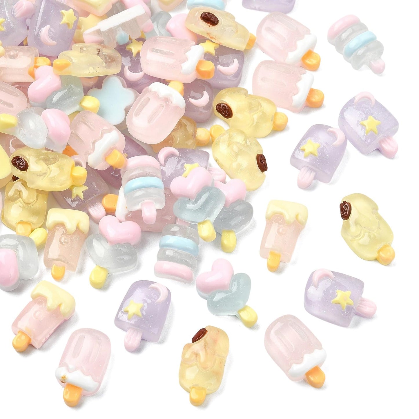 Gythara Luminous Ice Cream Resin Cabochons, Sweet Dessert Food Nail Flatback Charms for DIY Jewelry, Embellishment, Phone, Art, Craft Accessories, Nail Decor, 100 pcs