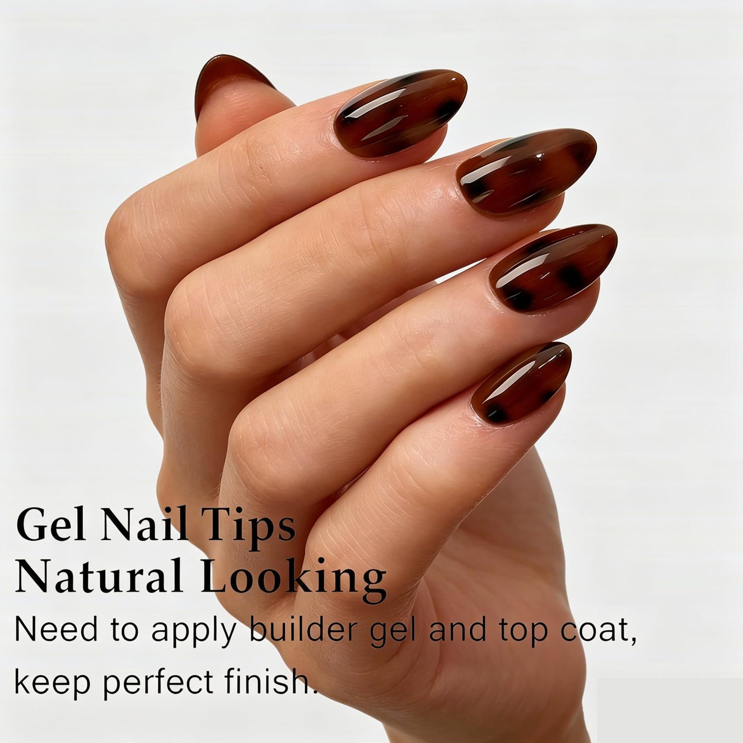 Dsixnails 150Pcs Tortoiseshell Short Almond Press on Nails, Soft Gel Nail Tips 15Sizes, Long Lasting Reusable Fake Nails, Salon Quality Soak Off False Nail Tips for Women Girl Festival Gift