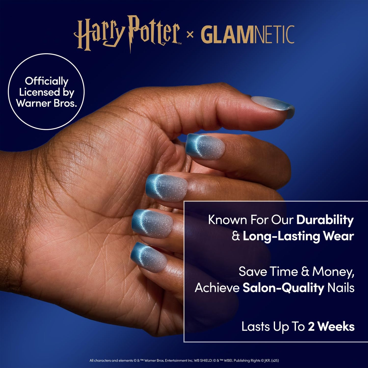 Harry Potter™ x Glamnetic Press-On Nails Bundle - Unicorn Blood, Dementor™, Lumos, Salazar Slytherin™ & Godric Gryffindor™ | Short Almond Fake Nails with Silver Chrome & 3D Swirl Design | Medium Almon
