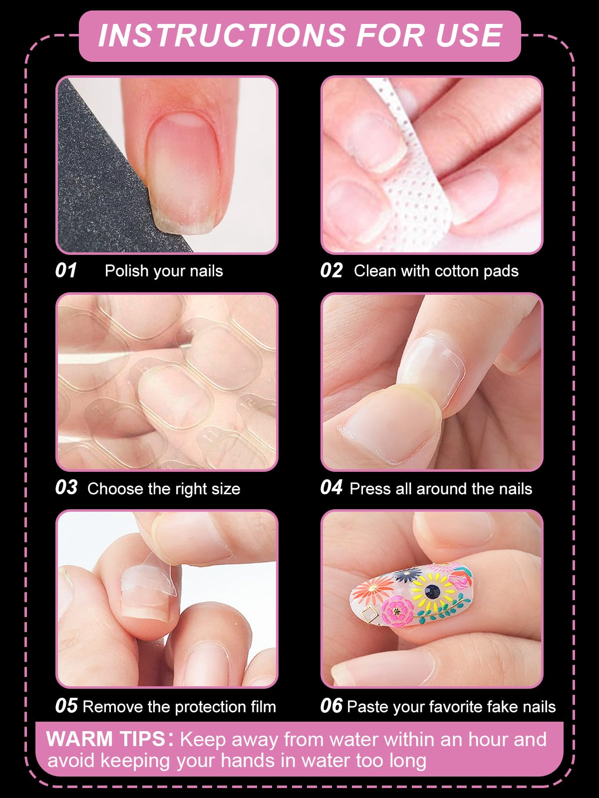 300PCS Nail Adhesive Tabs for Press on, EBANKU Waterproof Nail Glue Stickers Ultra-Thin Press on Fingernail Sticky Tabs in 15 Size, 10 Sheets Double Sided Transparent Fingernail Tape for Manicure