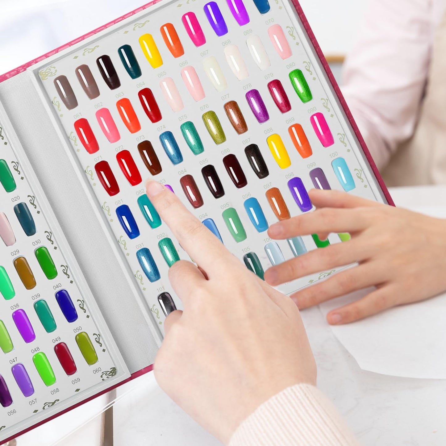 vnjaoi 120 Colors Nail Swatches Book with 240 Nail Tips and Number Labels Leather Nail Gel Polish Display Book Nail Painting Practice Design Board No Need Pasting, No Need Glue