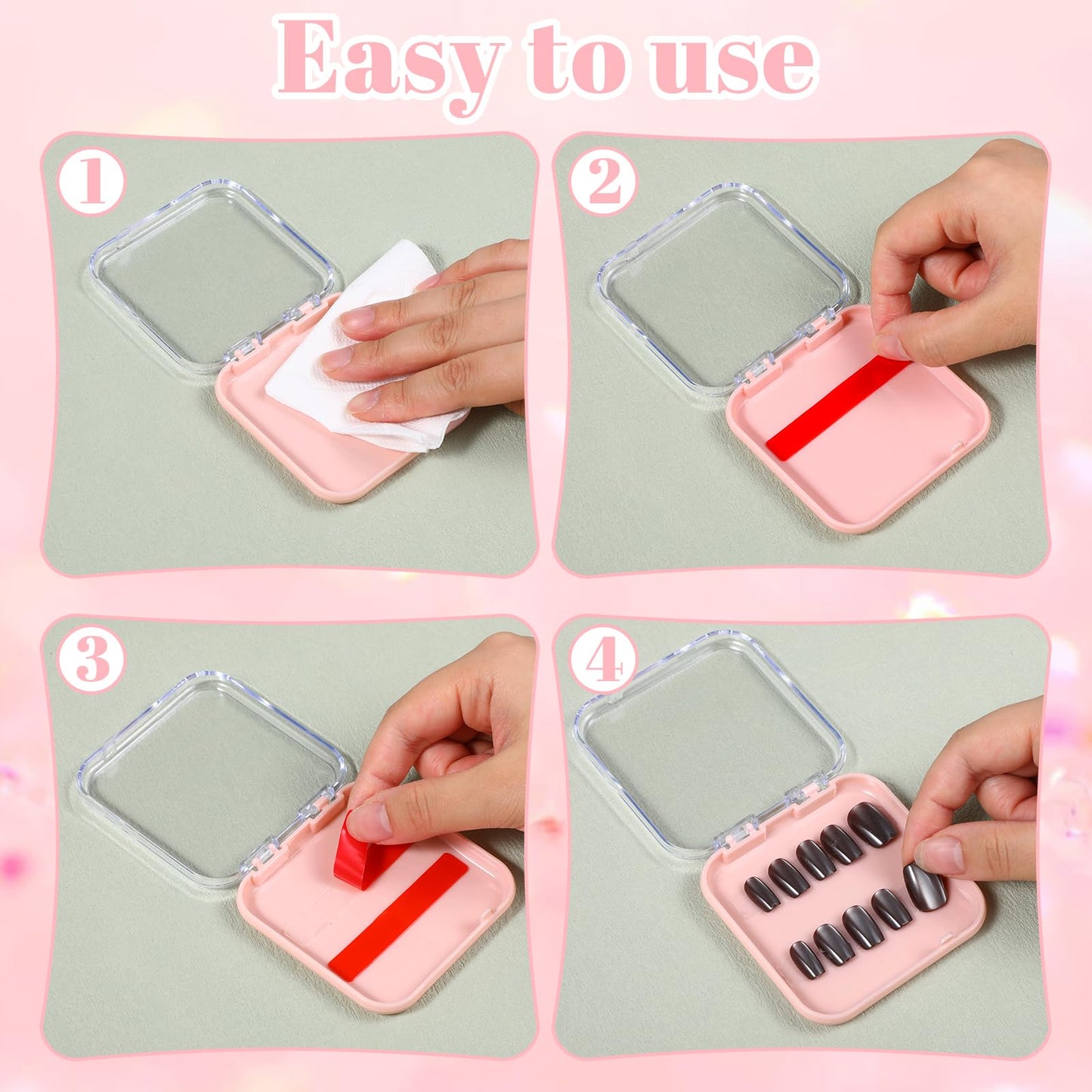 40Pcs Press On Containers Nail Packaging Boxes Acrylic Nails Containers Organizer Cases for Packaging 120Pcs Double Sided Adhesive Nail Tape for Naill Art Salon Supplies