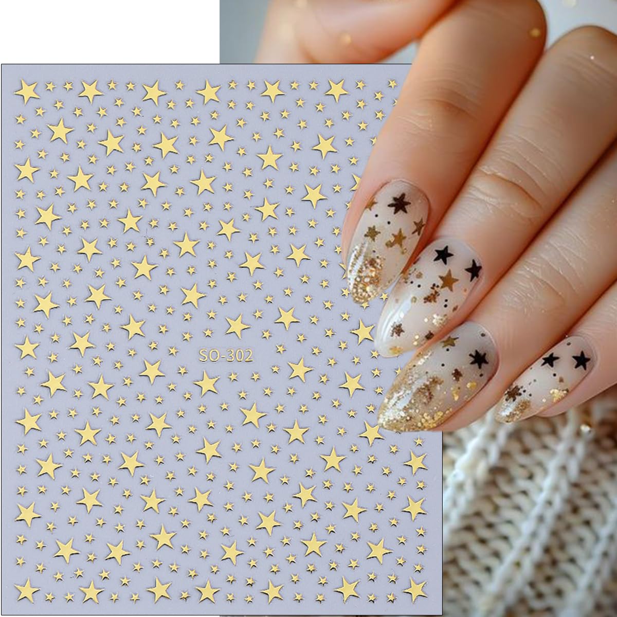 6 Sheets Self Adhesive Star Nail Stickers for Nail Art 3D Mini Glitter Gold Silver White Red Black Stars Nail Decals Starlight Independence Day Nail Art Stickers for Women DIY Star Nail Decorations