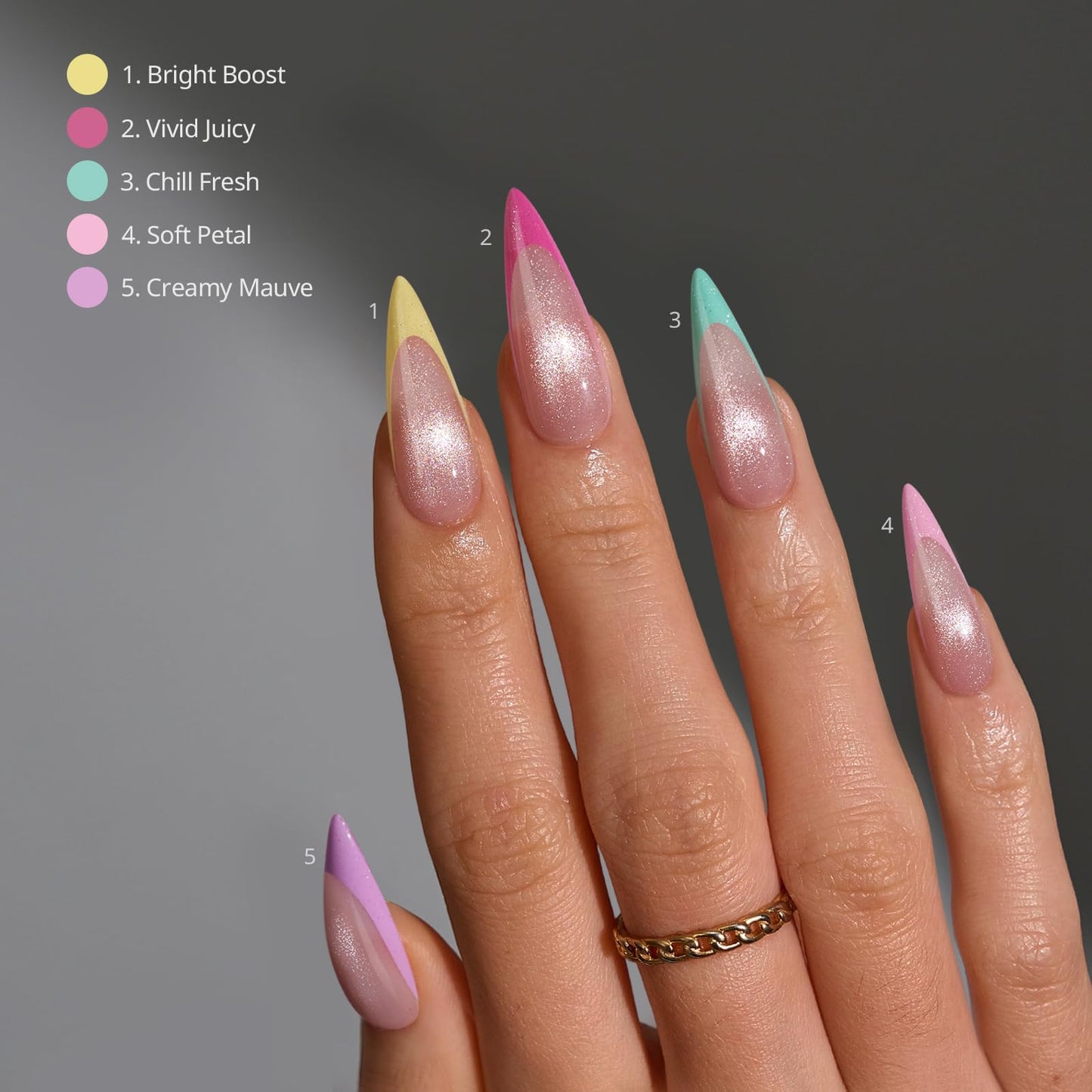 BTArtboxnails XCOATTIPS 5 Brighter Pastel French Tip Press on Nails - Long Stiletto, Cat Eye Base, 4-Week Wear, Easy-to-Apply, Soak Off, Salon Quality Value at Home, 16 Size - 160 Fake Nails
