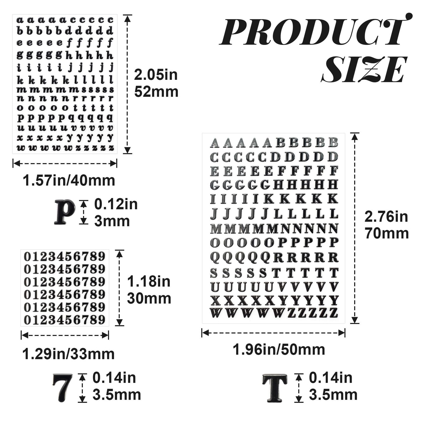 OIIKI 640pcs Small Metal Letter Number Stickers, 3D Self-Adhesive Mini Letter Stickers, Glitter Alphabet Number Decals Decoration Supplies for Scrapbook Nail Keyboard DIY Crafts- Black