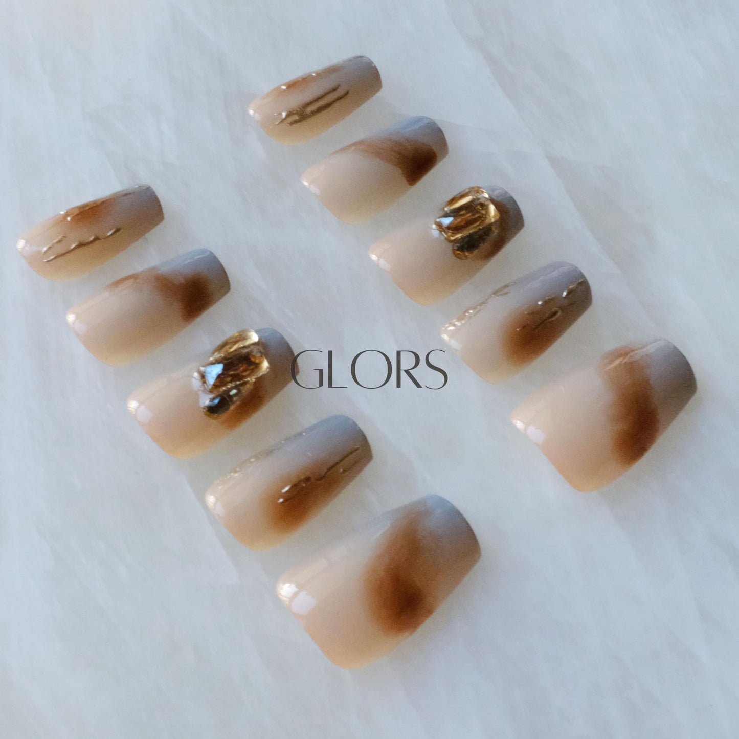 [GLORS] Purly Handmade Medium Ballerina Press on Nails | Mist Forest - Gradient High-end Elegant Wearable Fake False Nails, 10 Pieces (Small, MB)