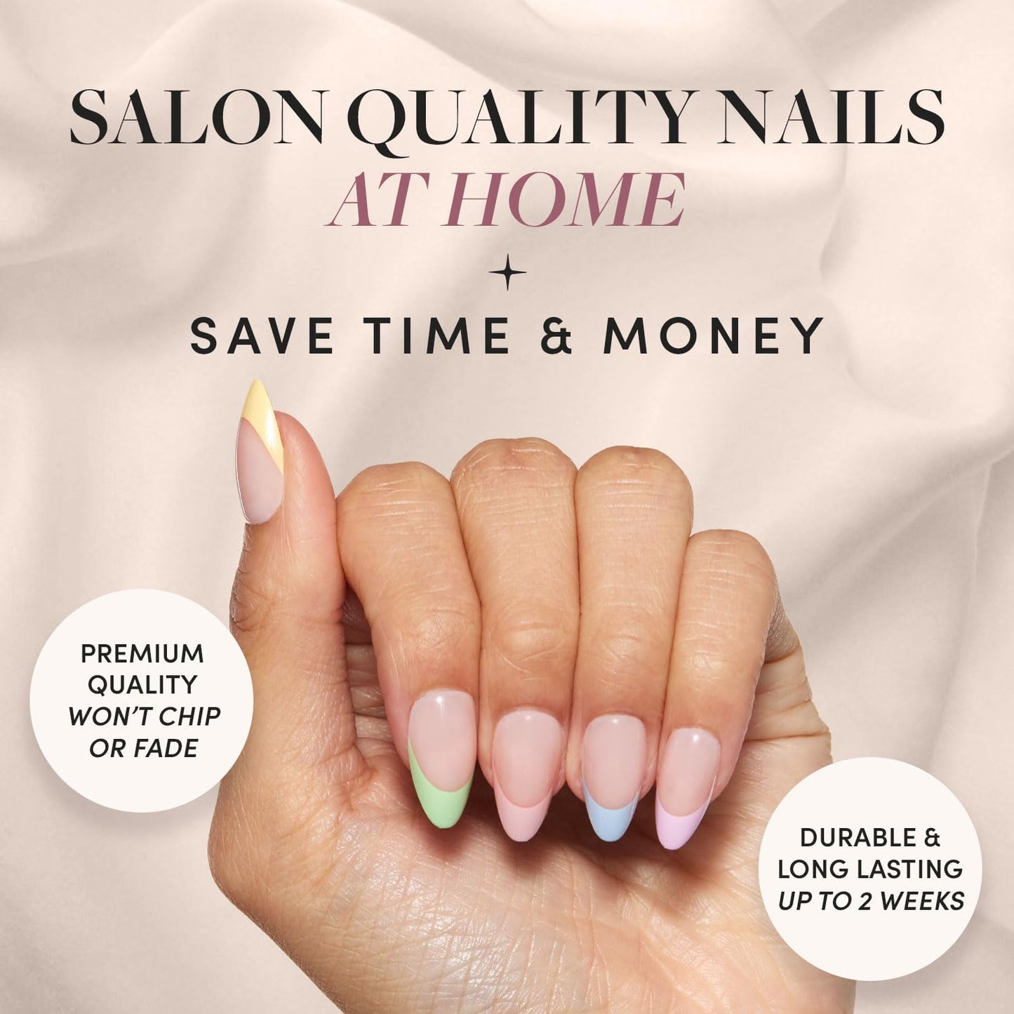 Glamnetic Press-On Nails Bundle - Los Angeles & Confetti | Blush Nude Pink Short Almond Nails in Glazed Finish | Glossy Short Almond Pastel French Tip Nails | Reusable, Salon-Quality Nail Kits
