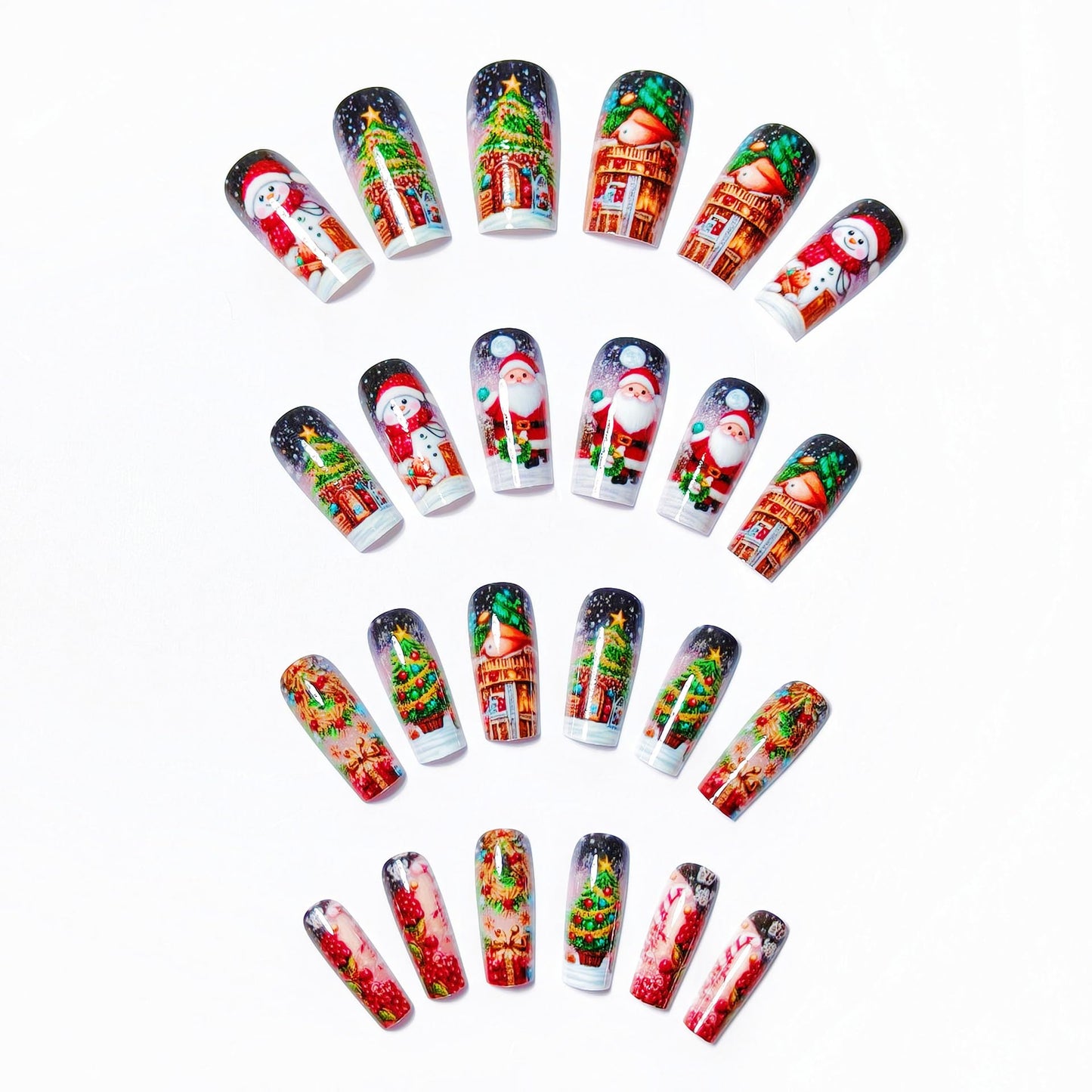 24Pcs Christmas Press on Nails Medium Length Fake Nails with Santa Claus Designs Square Christmas Tree False Nails for Women Snowman Full Cover Xmas Glue on Nails Holiday Manicure Kit