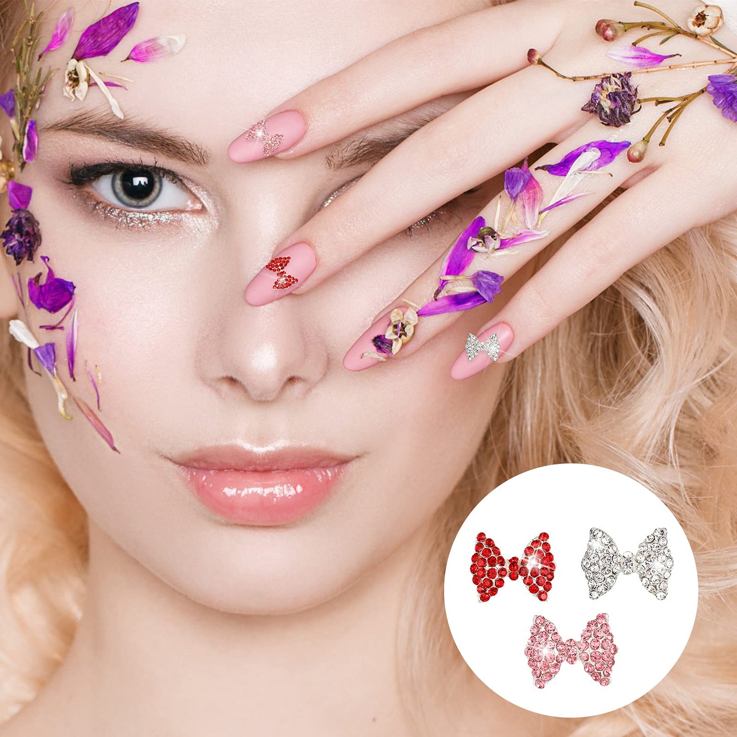 Maitys 24 Pieces Nail Bows Charms Rhinestones 3D Charms Alloy Pearl Bow Knot Accessory for Valentine's Day Women DIY Xmas Salon Jewelry Craft(Red, Gold, Rose Red)