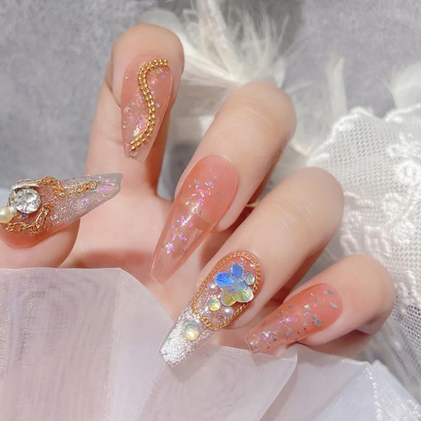 JERCLITY 8 Strips 19.7in Gold Nail Chains for Nail Art 3D Gold Nail Charms Metal Nail Art Chains Punk Nail Studs Jewelry Accessories for Women