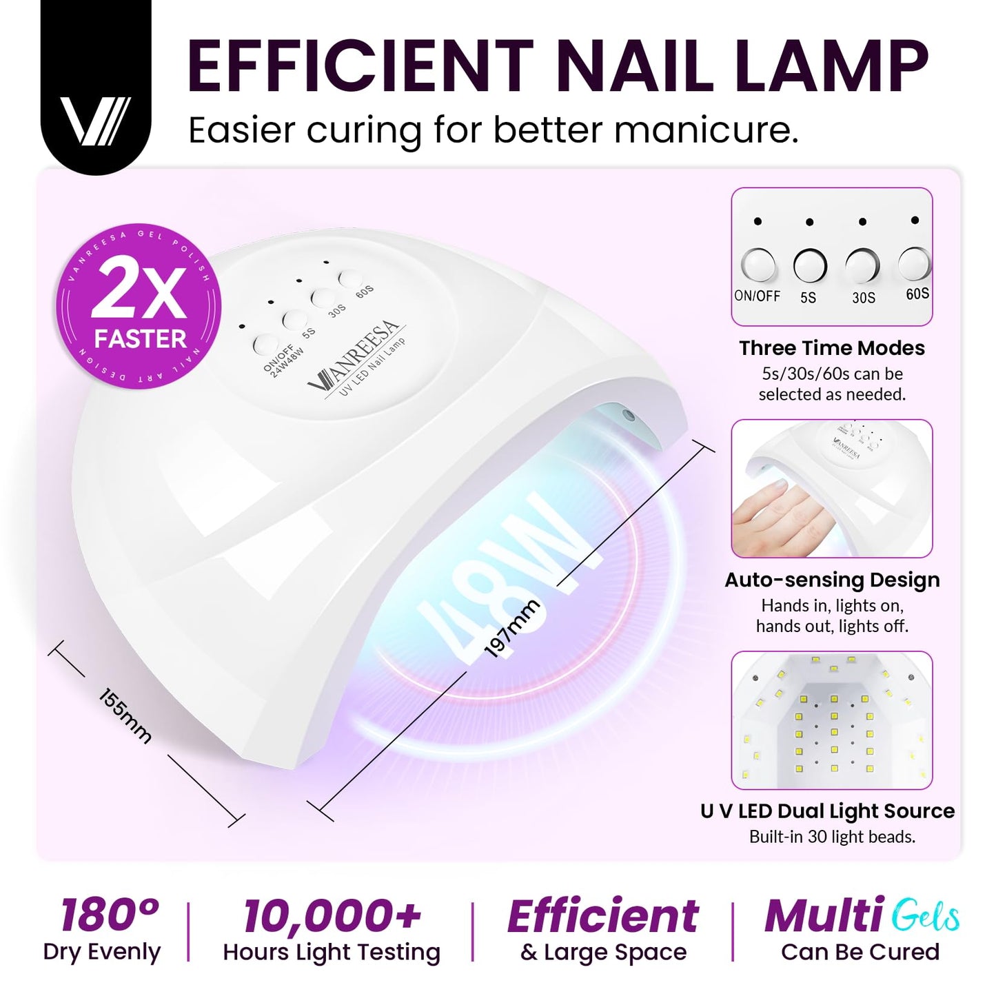 VANREESA Gel Nail Polish Kit with U V Light 53 Pcs Gel Polish Nail Set 36 Classic Colors Nail Polish Set + Base and 4 Effects Top Coat with Manicure Tools Complete Nail Kit Gifts for Women Girls