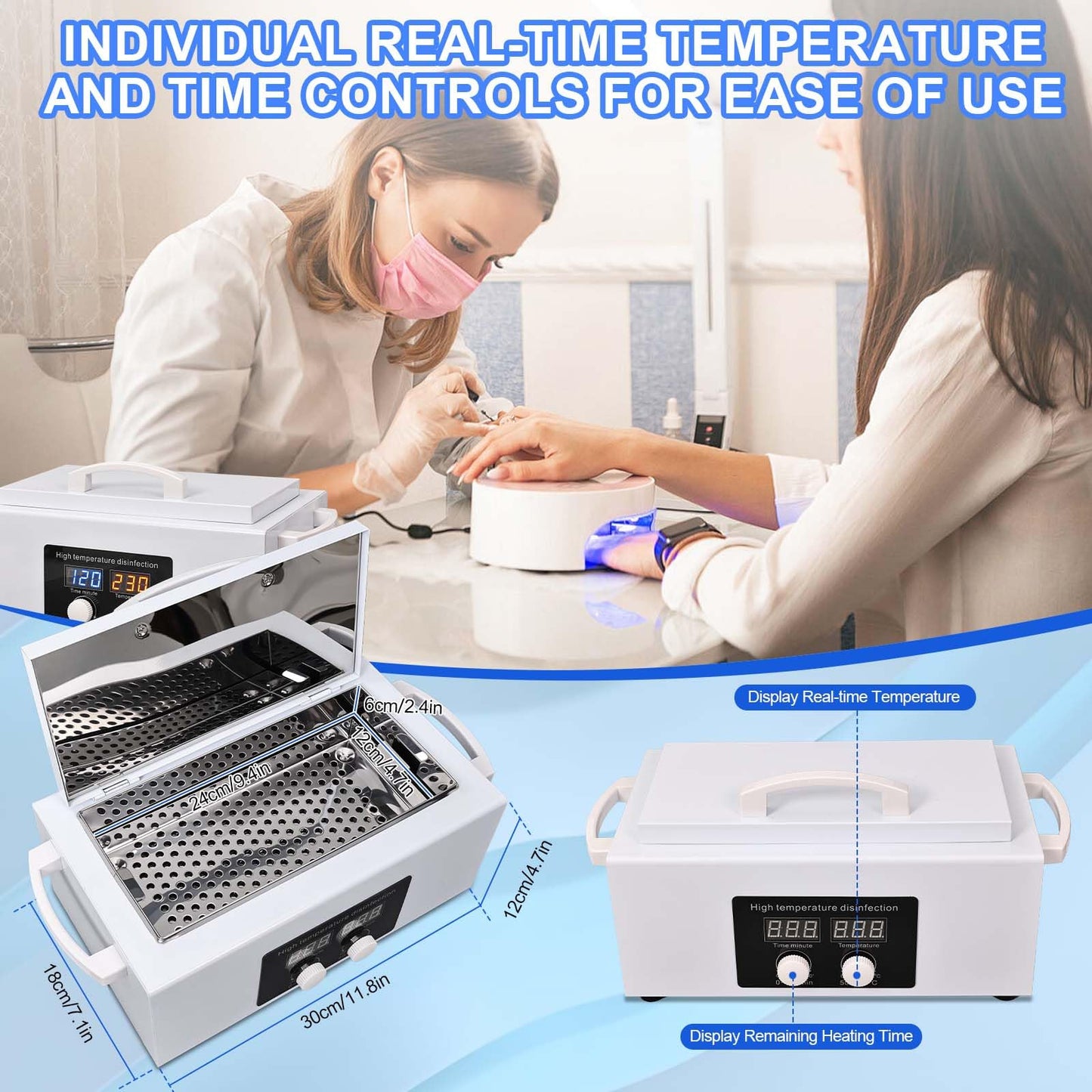 LINBEAUTI High Temperature Steriliser Autoclave Machine 110V 300W Nail Tool Steriliser Dry Heat Steriliser Dental Instrument Steriliser Nail Tool Steriliser 2.5L Capacity with LED Display (white)