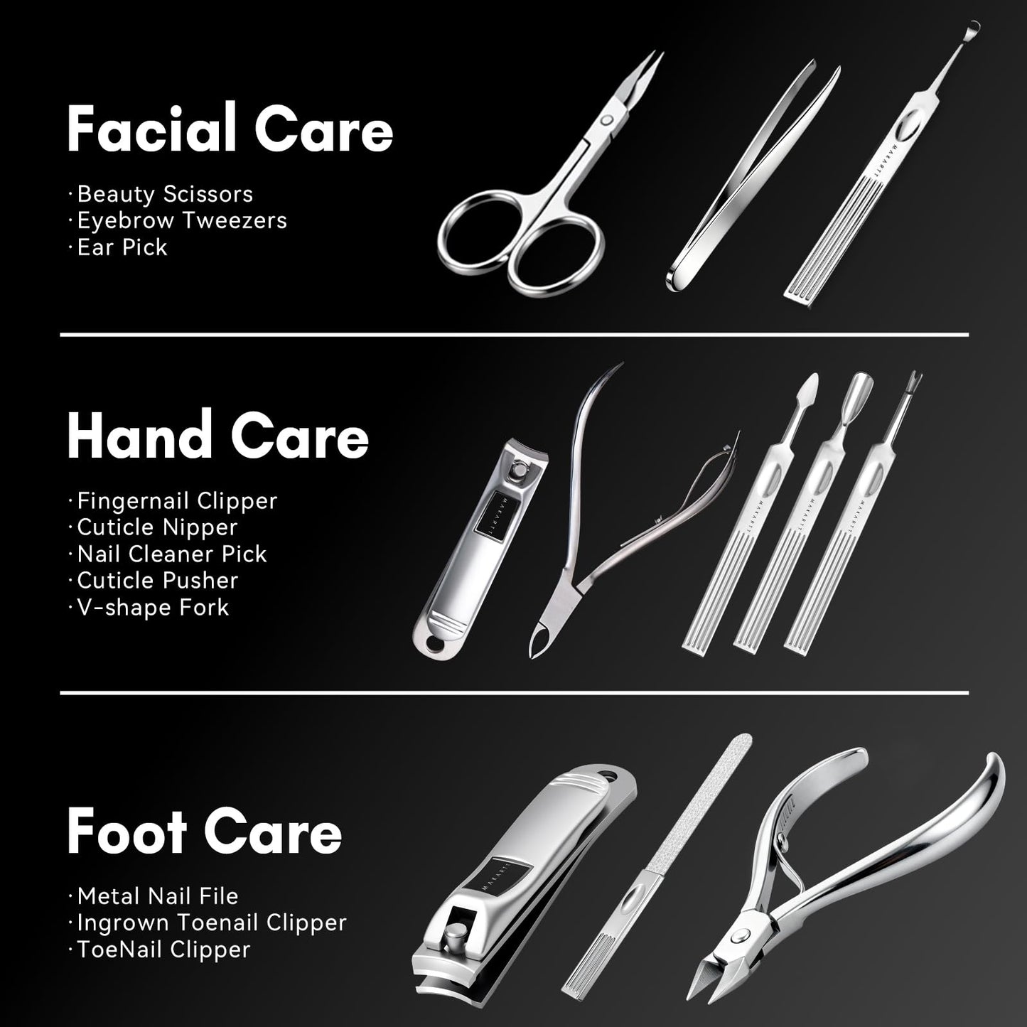 Makartt Manicure Kit: Professional Nail Care Clippers Set - 11 pcs Stainless Steel Tavel Women Men Fingernail Grooming Tool with Portable Black Leather Case