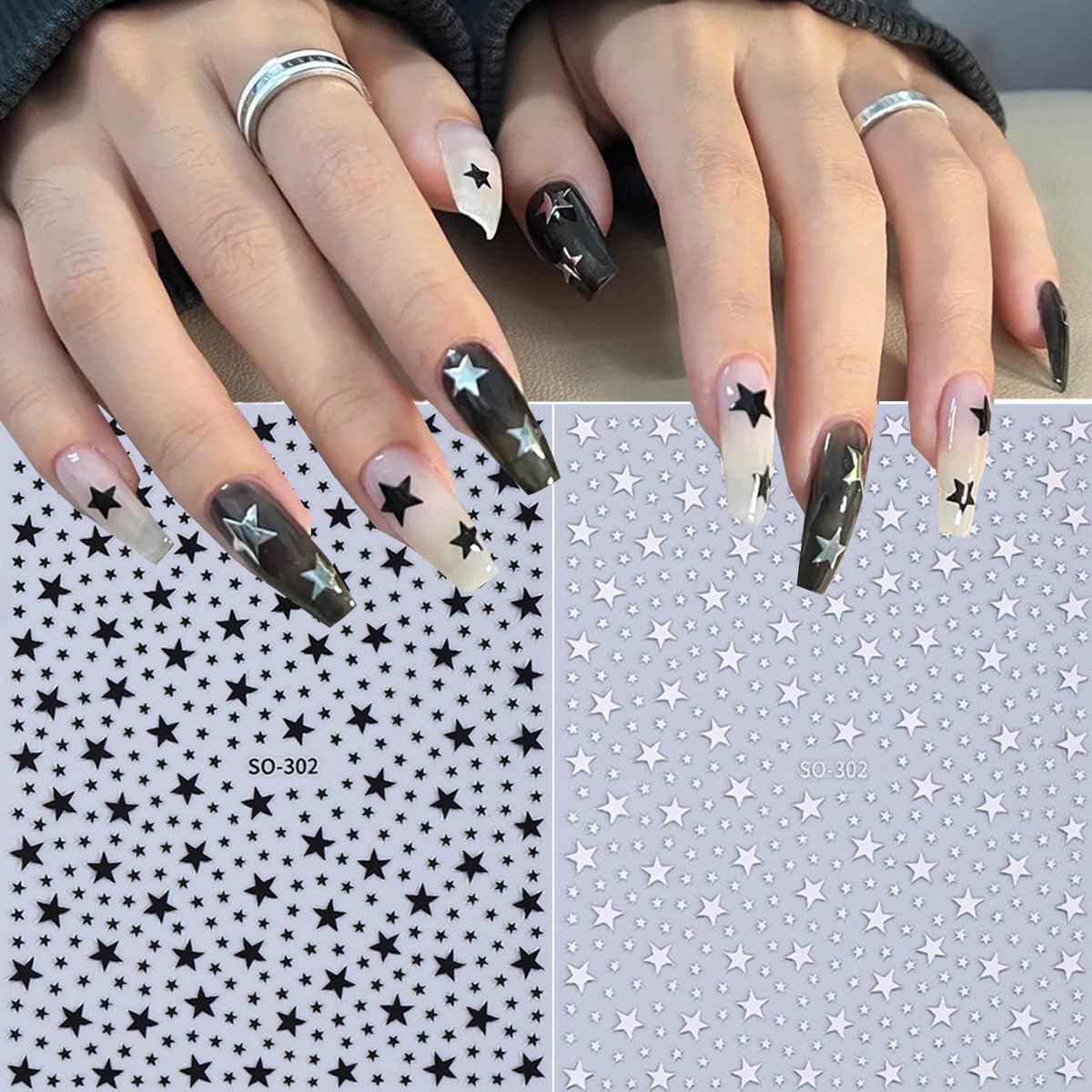 10 Sheets Star Nail Stickers for Nail Art, 3D Self-Adhesive Small Nail Decals, Nail Supplies Nail Art Design Accessories for Women and Girls Manicure DIY Decoration