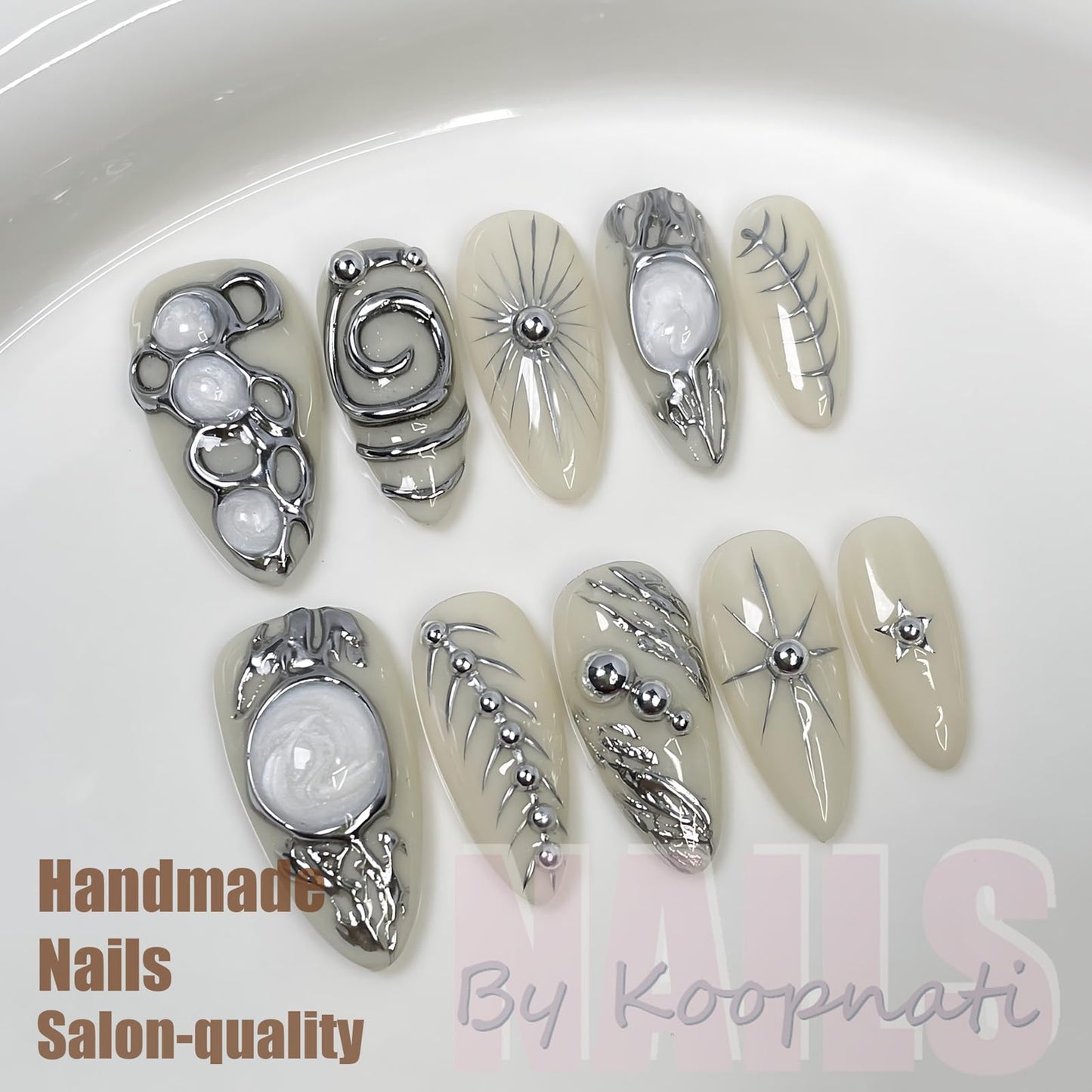 Handmade Press On Nails Almond Pink Homemade Press On Nails French Tip With 3D Design Fake Nail Art For Women M