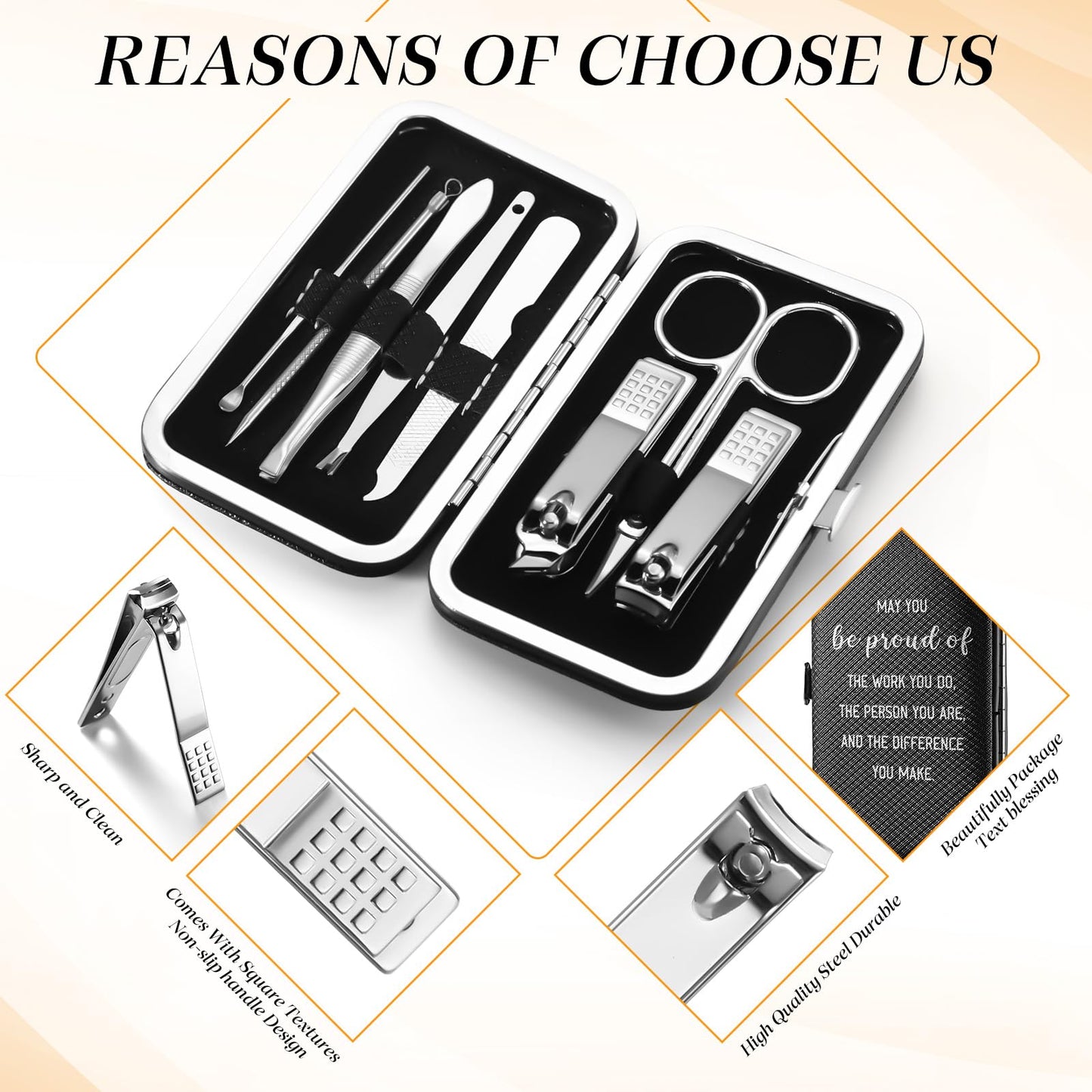 12 Set 8 in 1 Manicure Pedicure Kit Father's Day Gift Stainless Steel Nail Clippers Toenail Clipper Small Travel Manicures Case for Men Women Coworkers Team Gifts Grooming Tool