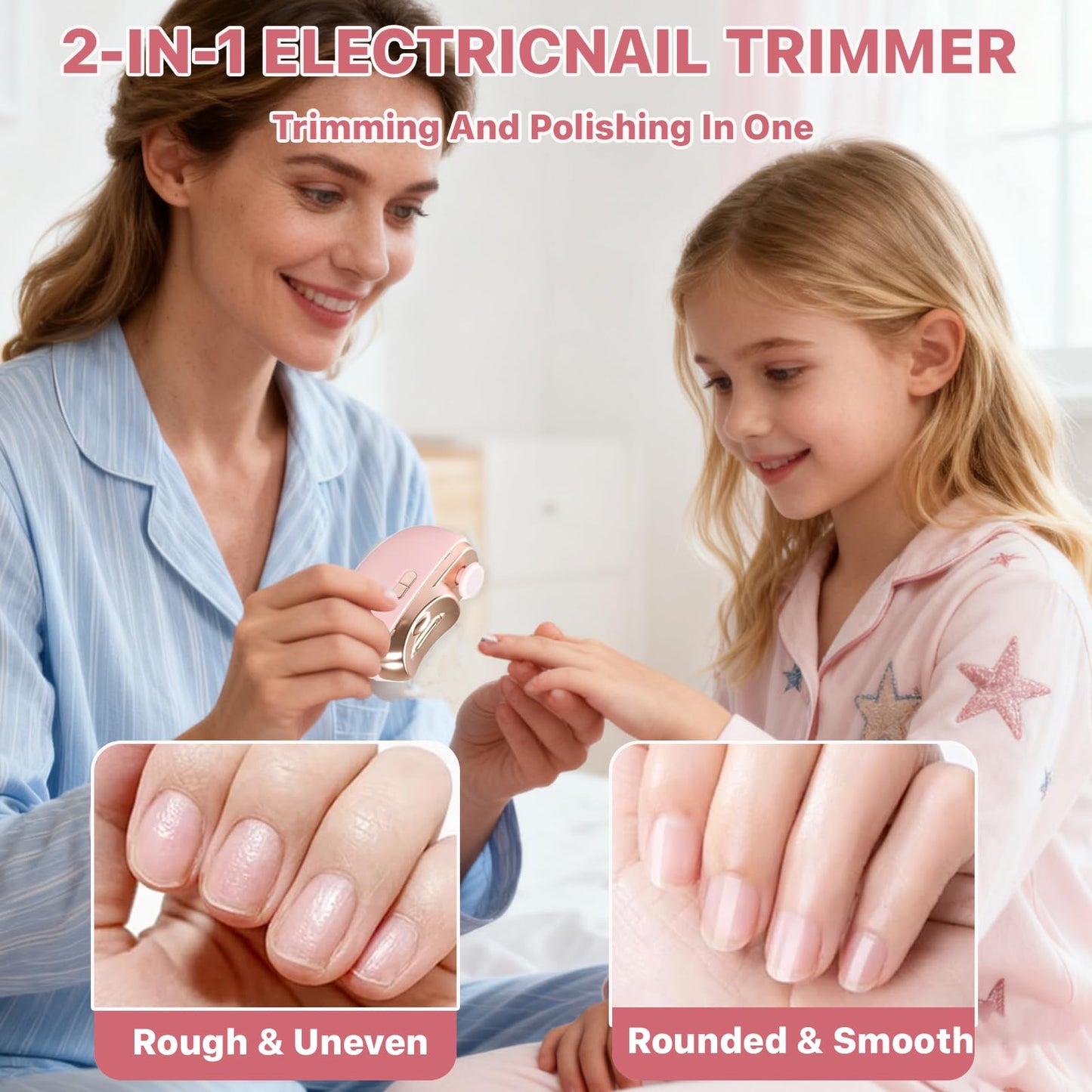 Electric Nail Clipper, Electric Nail Clippers for Seniors, 2026 2 in 1 Multifunctional Electric Nail Trimmer for Adults，Kids with Polishing and 2 Speeds (Pink)